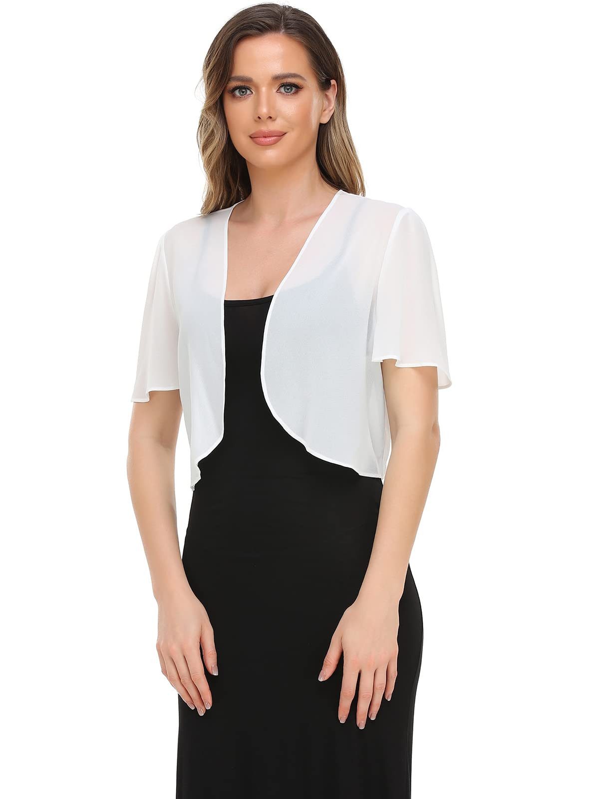 Zaewry Bolero Damen-Bolero aus Chiffon,Kurz Strickjacke Damen Offene Weich Damen-Schaljacke / Cardigan — Leicht, kurzer Schnitt
