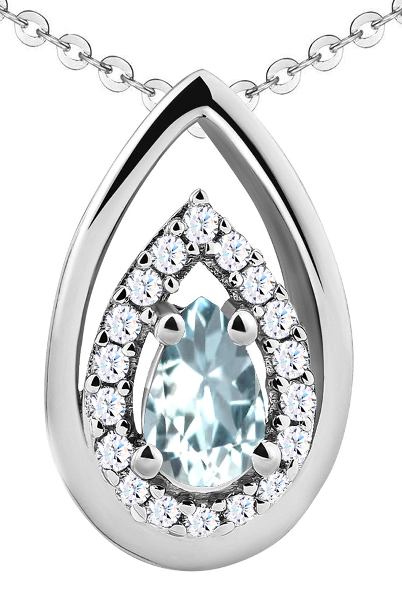 Limana Kette mit Anhänger echter Aquamarin blau 925 Silber Edelstein Damenkette Frauenkette (inkl. Herz Geschenkdose und Tasche), Geschenkset Idee Geschenk für Sie Frauen Damen Freundin Mutter Oma