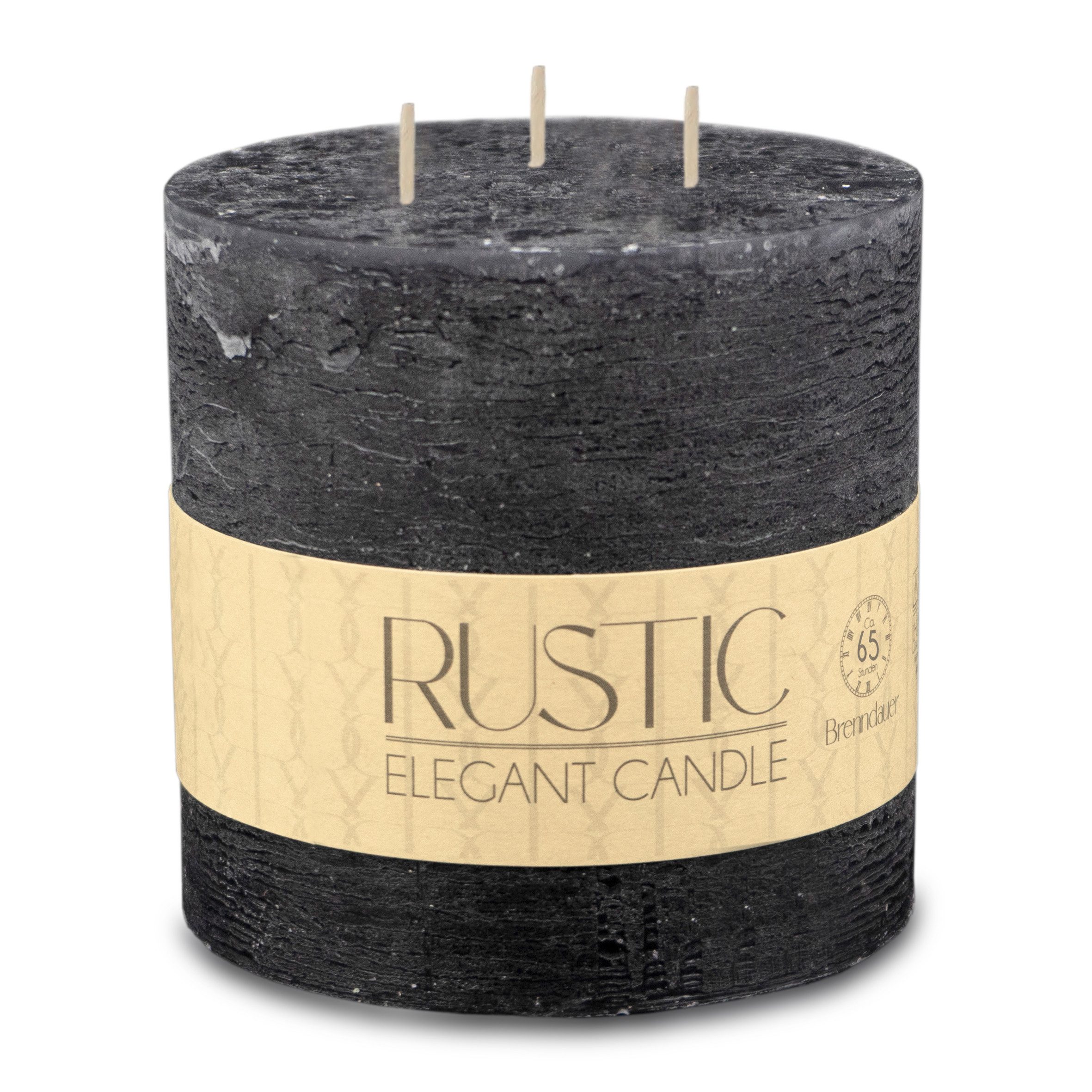 Spetebo Rustic-Kerze XL 3-Docht Kerze rund unparfümiert (Große Stumpen Kerze, 1-tlg., für gleichmäßiges Abbrennen), Geruchslos