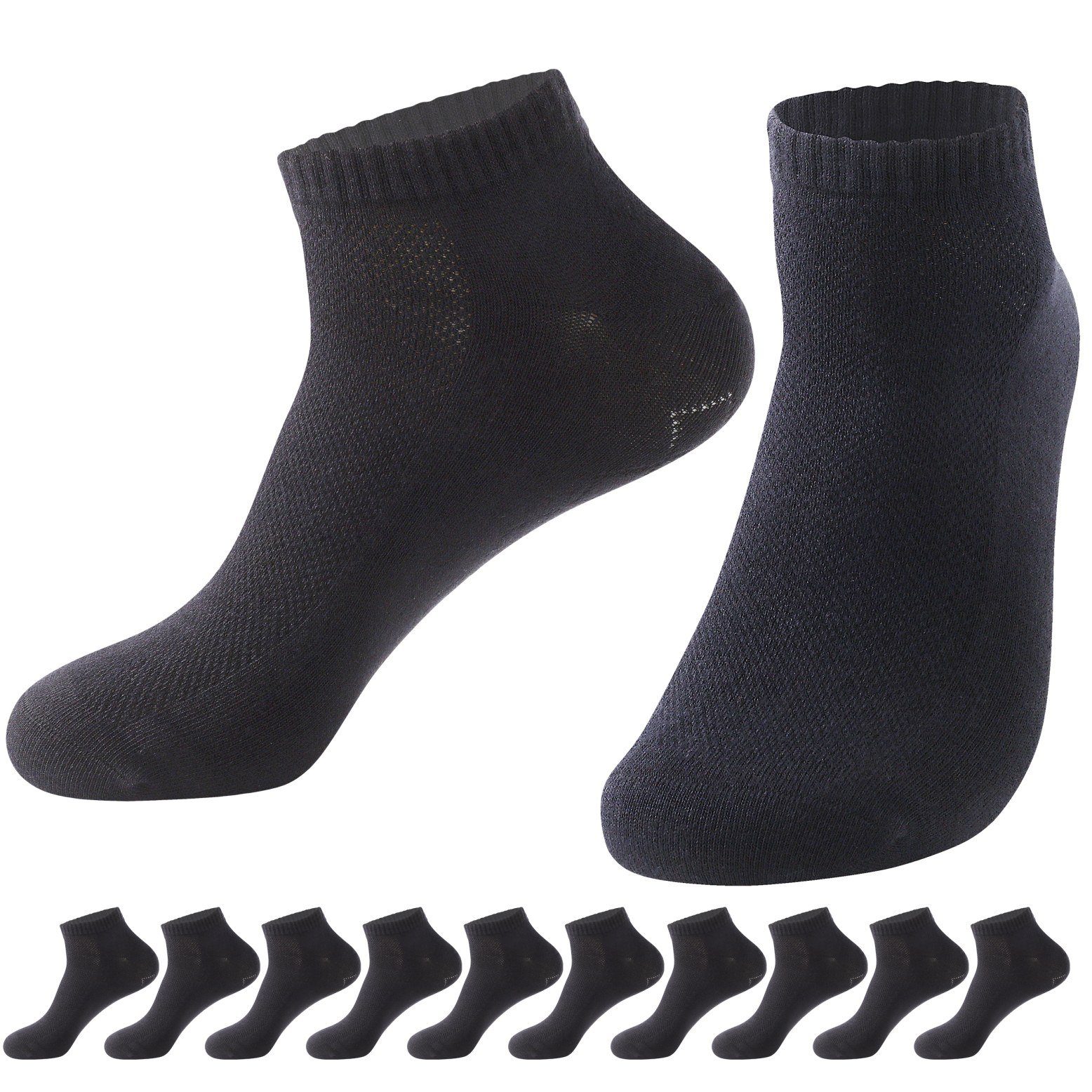 immer Sneakersocken Socken Sneaker Damen und Herren, 10er Pack (10-Paar) Core-Spun Garn Schwarz