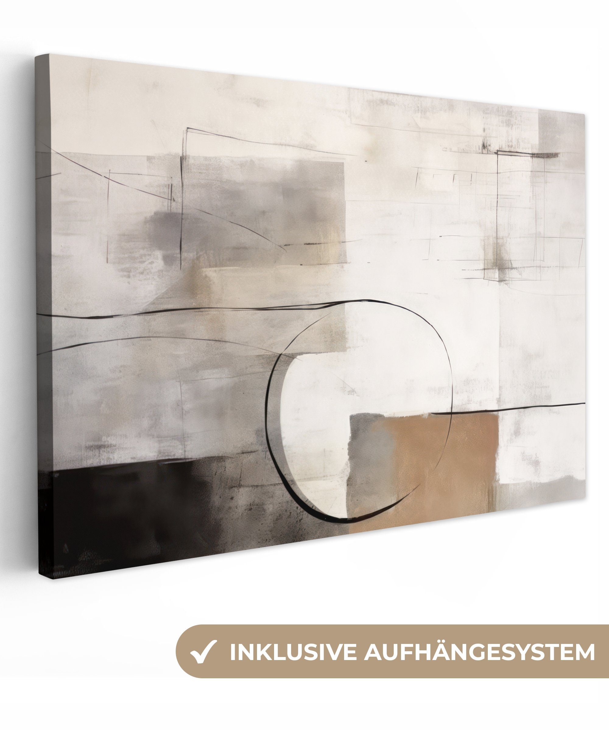 OneMillionCanvasses® Leinwandbild Abstrakte Kunst - Industriell - Weiß - Grau, Grau, Weiß, Beige (1 St), Leinwand Bilder Klein, Wand Dekoration 30x20 cm