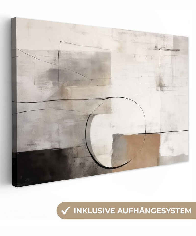 OneMillionCanvasses® Leinwandbild Abstrakte Kunst - Industriell - Weiß - Grau, (1 St), Wandbild Leinwandbilder, Aufhängefertig, Wanddeko, 30x20 cm