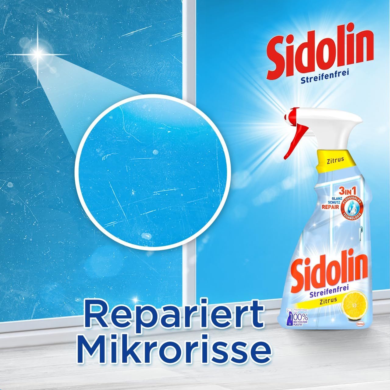 SIDOLIN All in 1 Streifenfrei Zitrus 500 ml Glasreiniger (1-St. für strahlenden Glanz & gegen Mikrorisse)