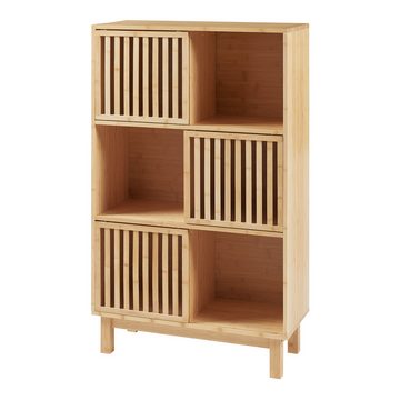 en.casa Bücherregal, »Ypäjä« mit Schiebetüren 6 Ablagefächer Bambus 126x76x32,5cm