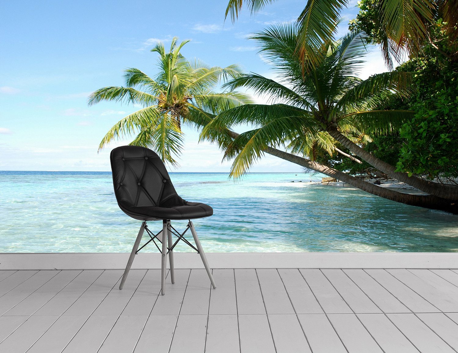 queence Fototapete Palmen am Meer, glatt, Meer, Motiv, Strand, bedruckt, natürlich, realistisch, (5 St), Wandpaneele, selbstklebend, Tapete, Sticker, Wanddeko, XXL-Fotomotiv