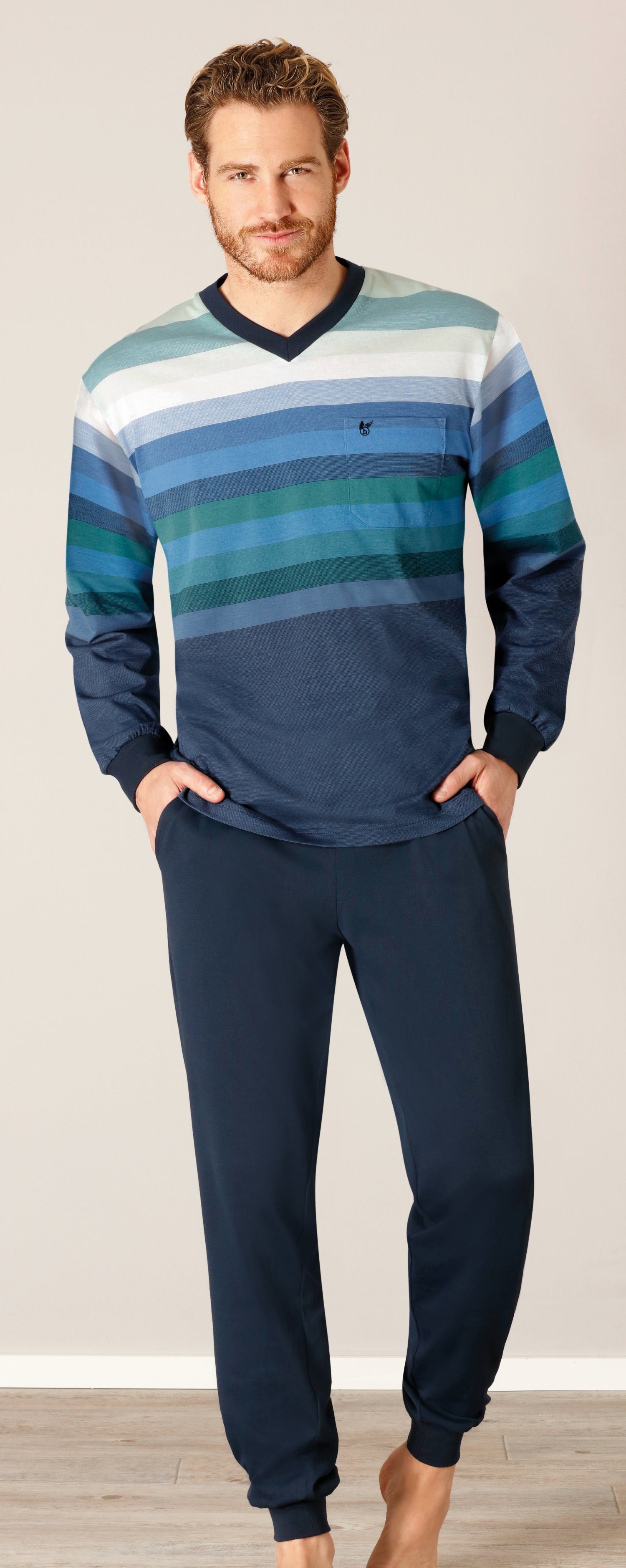 Hajo Schlafanzug Herren Pyjama mit langem Arm (2 tlg) Klima Komfort