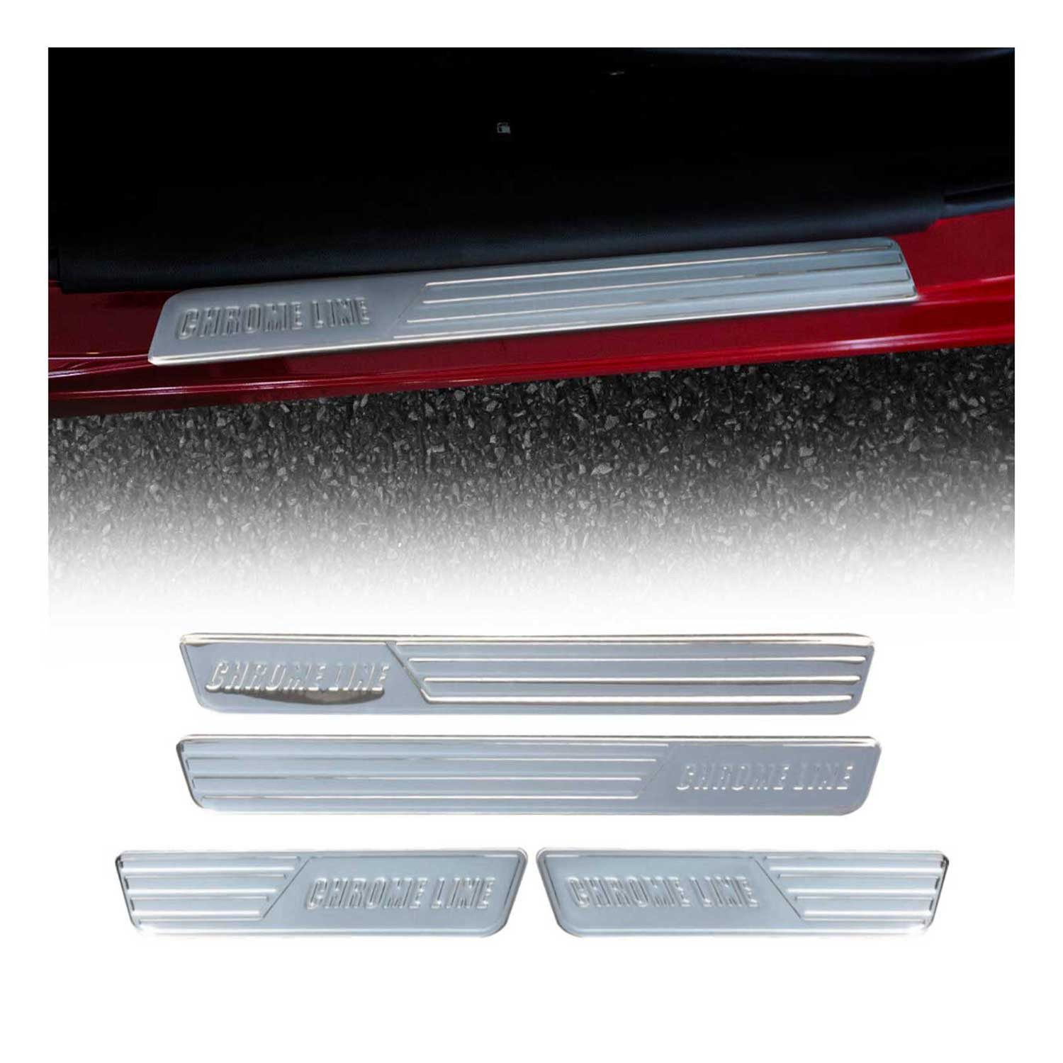 OMAC Zierleisten-Aufkleber Chromline Chrom Einstiegsleisten Türschutzleiste Türrahmen Edelstahl, Langlebig,Einfache Reinigung,Einfache Installation,Rostbeständig