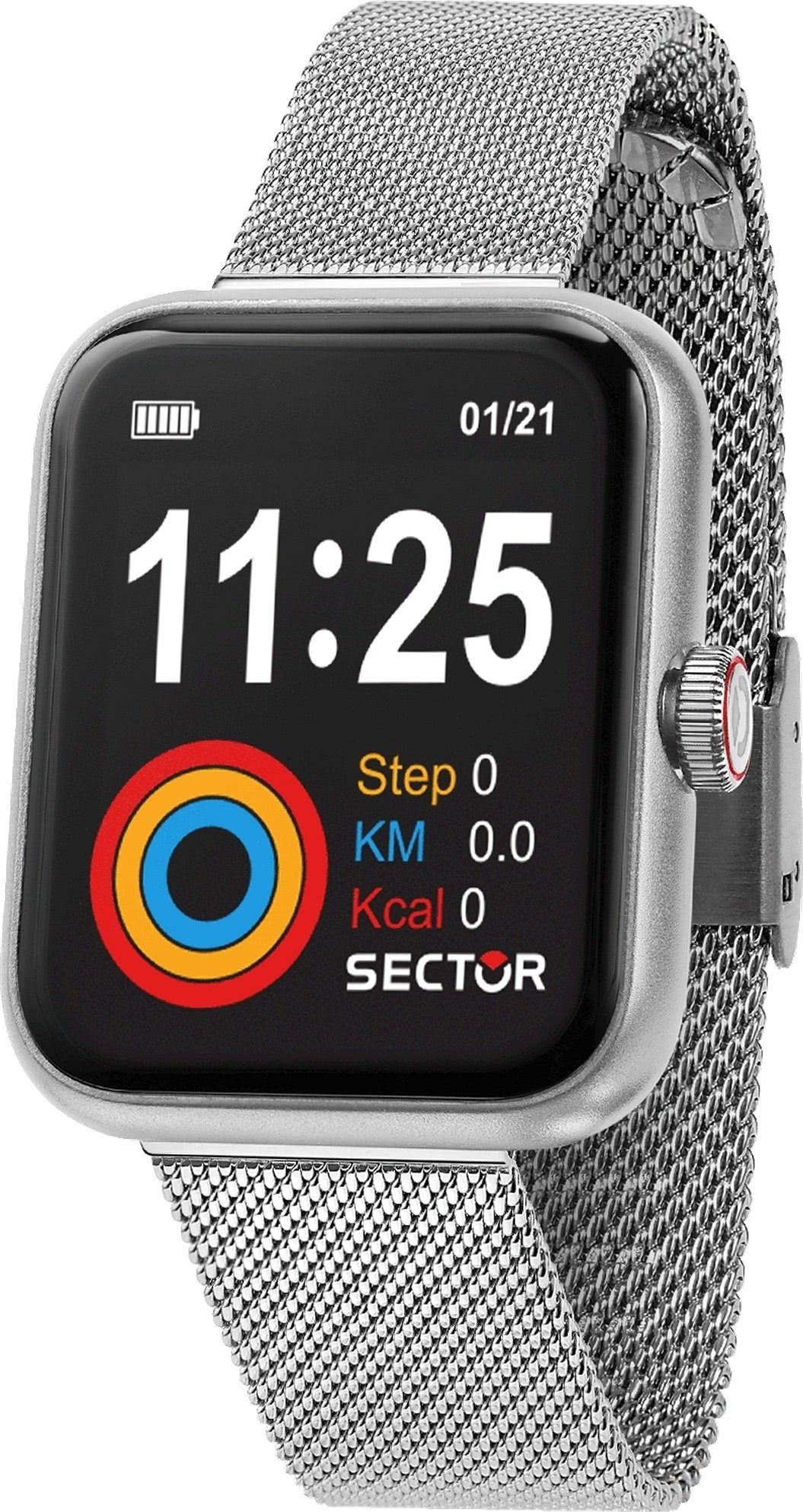 Sector Sector Herren Armbanduhr Analog-Digit Smartwatch (kompatibel ab Android 5.1+ und IOS 8.0), Analog-Digitaluhr, Herrenuhr rund, groß (ca. 41mm), Edelstahlarmband, Sport-Style