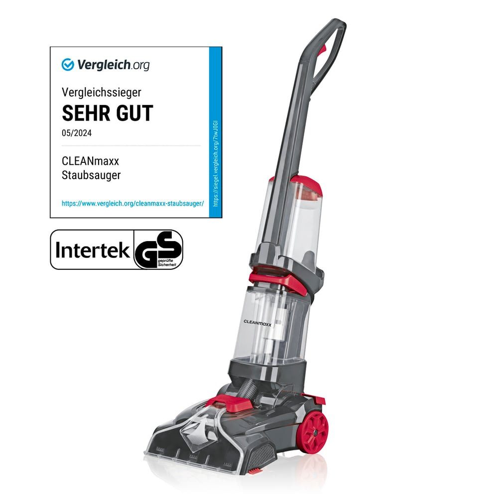 CLEANmaxx Teppichreinigungsgerät Teppichreiniger Professional mit Vibrations- und Seitenbürsten, 800 W, mit Beutel, Intensive Reinigung mit Vibration Teppichreinigung Polster