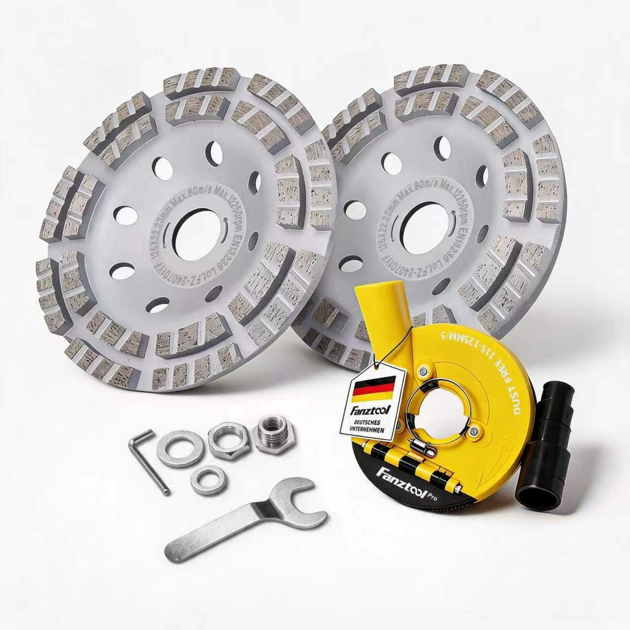 Fanztool Winkelschleifer FANZTOOL Diamantschleiftopf 2 * 125 mm mit universal Absaughaube, Für aller Winkelschleifer geeignet