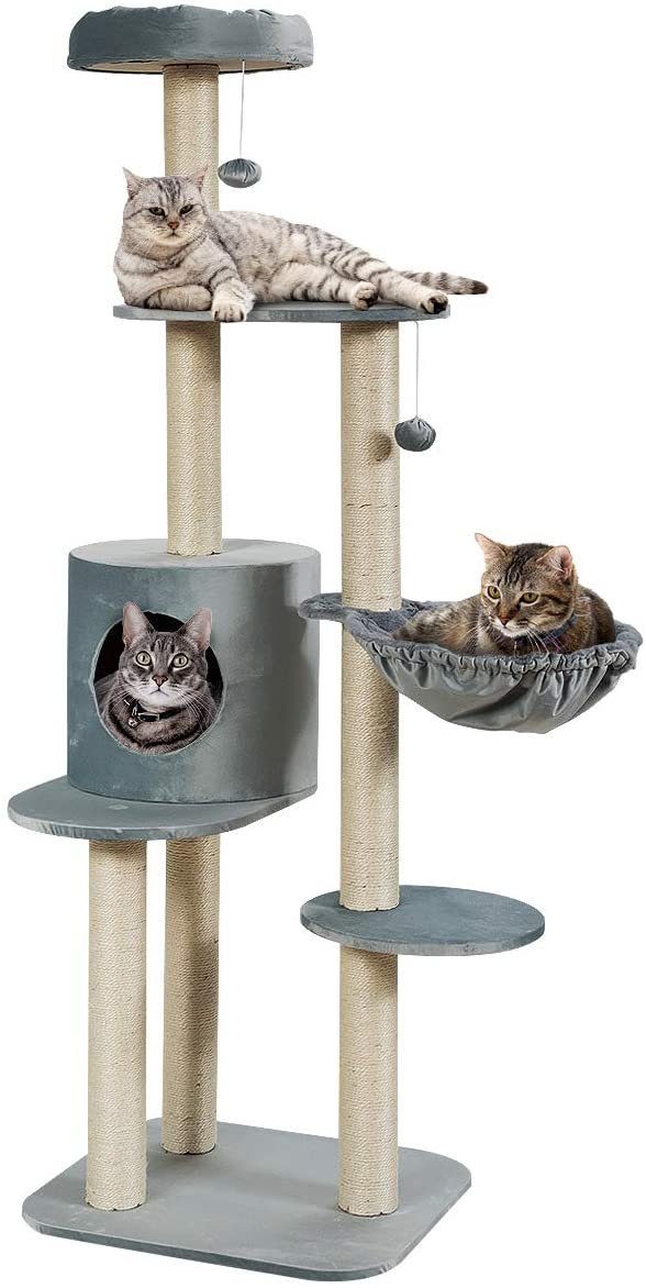 COSTWAY Kratzbaum »144cm Katzenbaum, Katzenmöbel, Kletterbaum«, mit ... - Grau