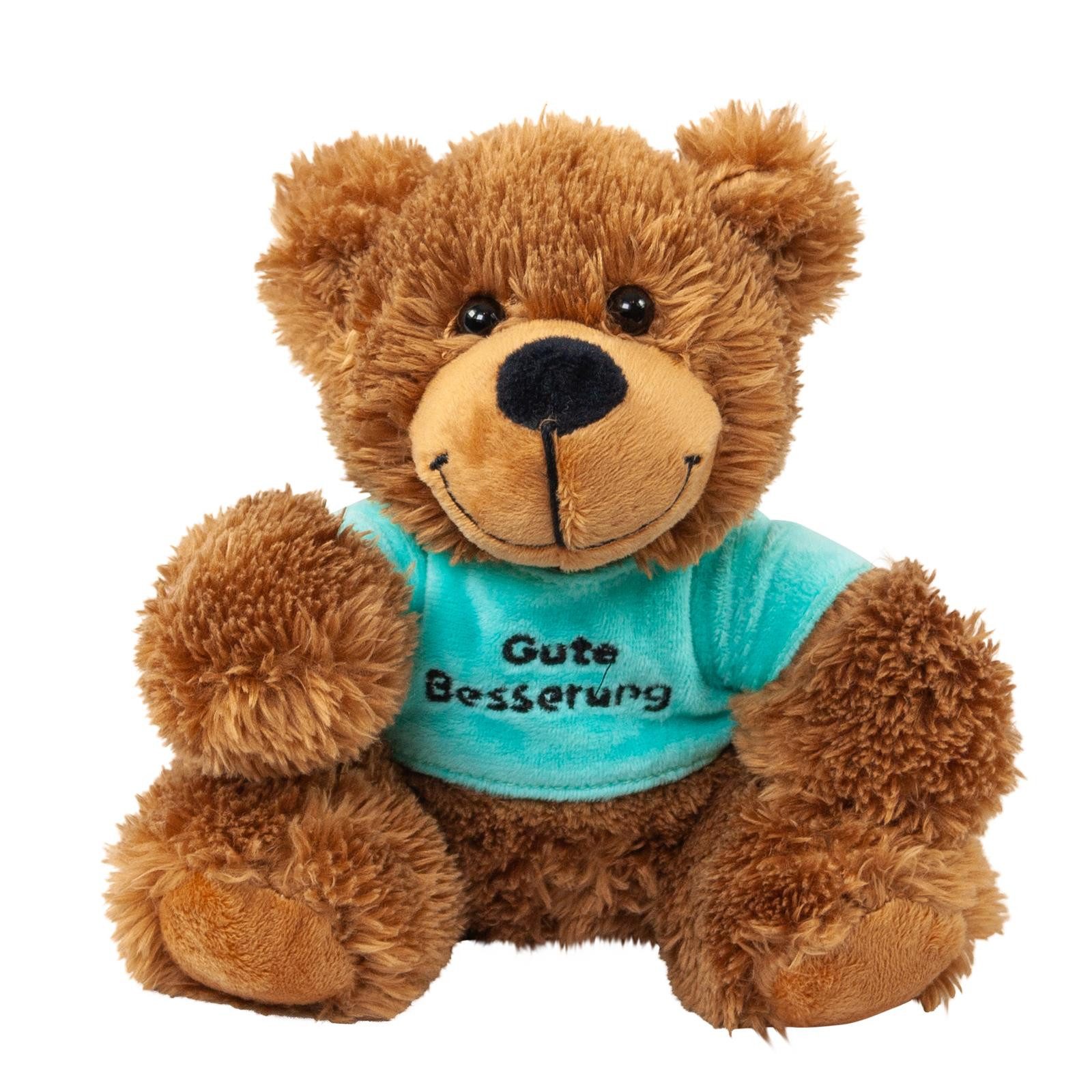 Kuscheltier Teddybär mit grünem Shirt Gute Besserung 16 cm Plüschbär