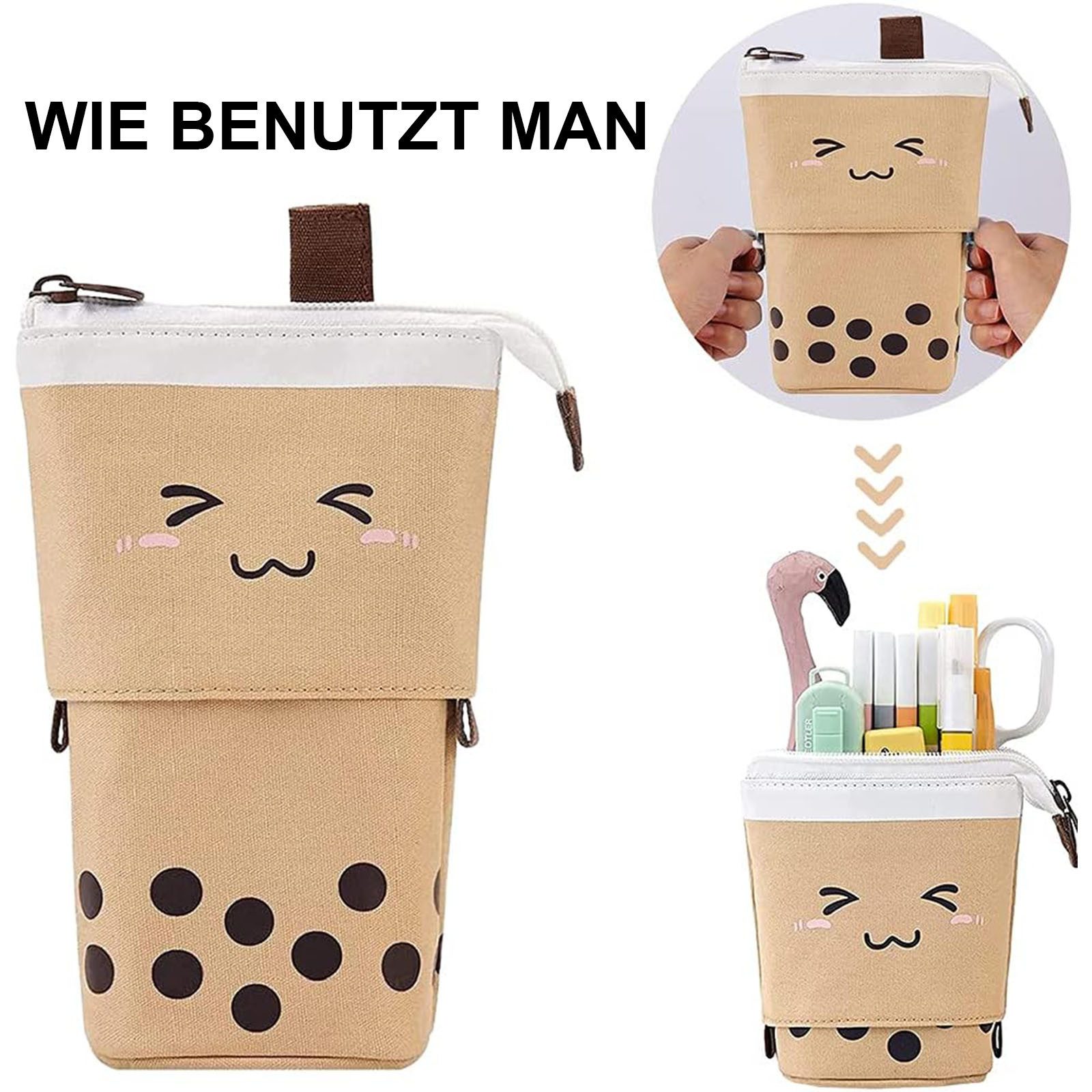 OKWISH Federmäppchen Stifteetui Federtaschen Schreibgeräteetui Stifttasche süß, (stehende einziehbare Federtasche mit Reißverschluss, 1-tlg., Schreibwarenbeutel Schreibwarenaufbewahrung), für Damen Herren Schule Büro Arbeit Studenten Mädchen Jungen Geschenk