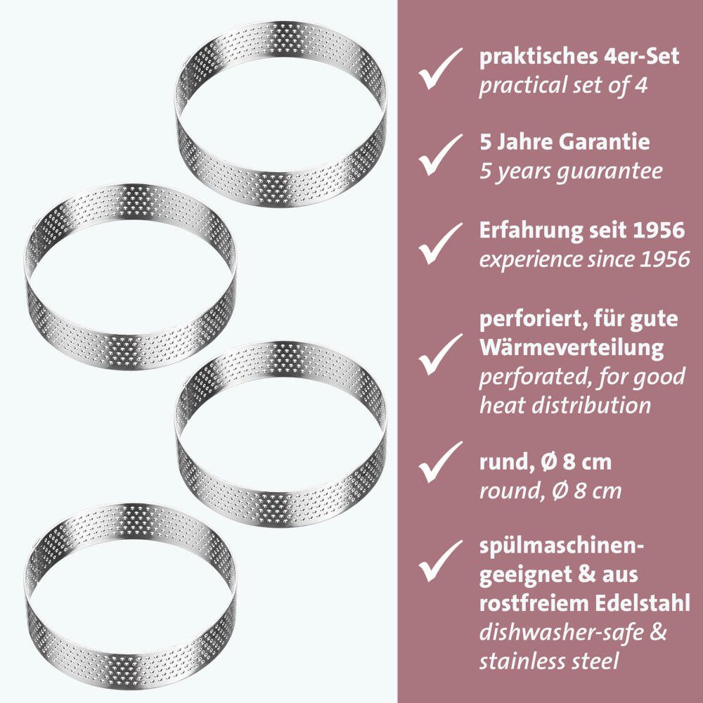 WESTMARK Tarteform Tartelette-Rahmen 4 Stk. – Perfekte Tarte- und Quicheformen, Ø 8 cm