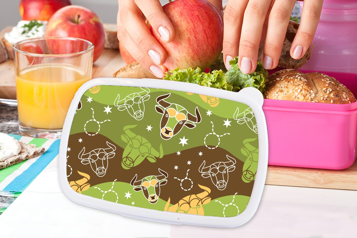 Tierkreiszeichen Snackbox, - für Brotdose (2-tlg), Lunchbox Brotbox Kunststoff Kunststoff, Muster, - rosa Grün Mädchen, - Stier Erwachsene, MuchoWow Kinder,