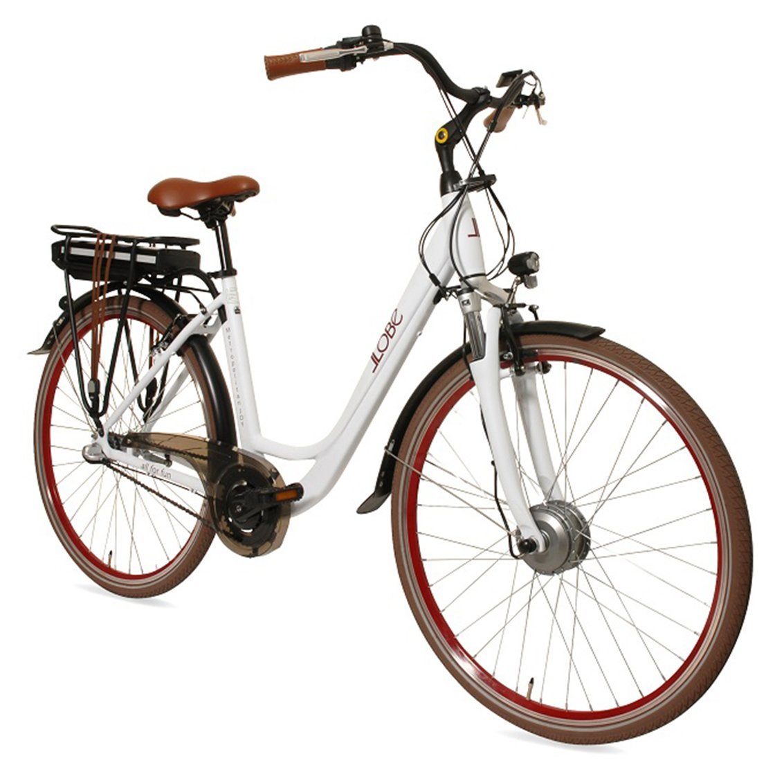 LLobe E-Bike City-E-Bike / 2.0 e Bike Metropolitan e E-Bike, (562Wh), eBike, Nabenschaltung, JOY bike, City, e-Bike, Trekking, 28" 7 Frontmotor, Rad, Fahrrad, Gang, 36V 15,6Ah weiß