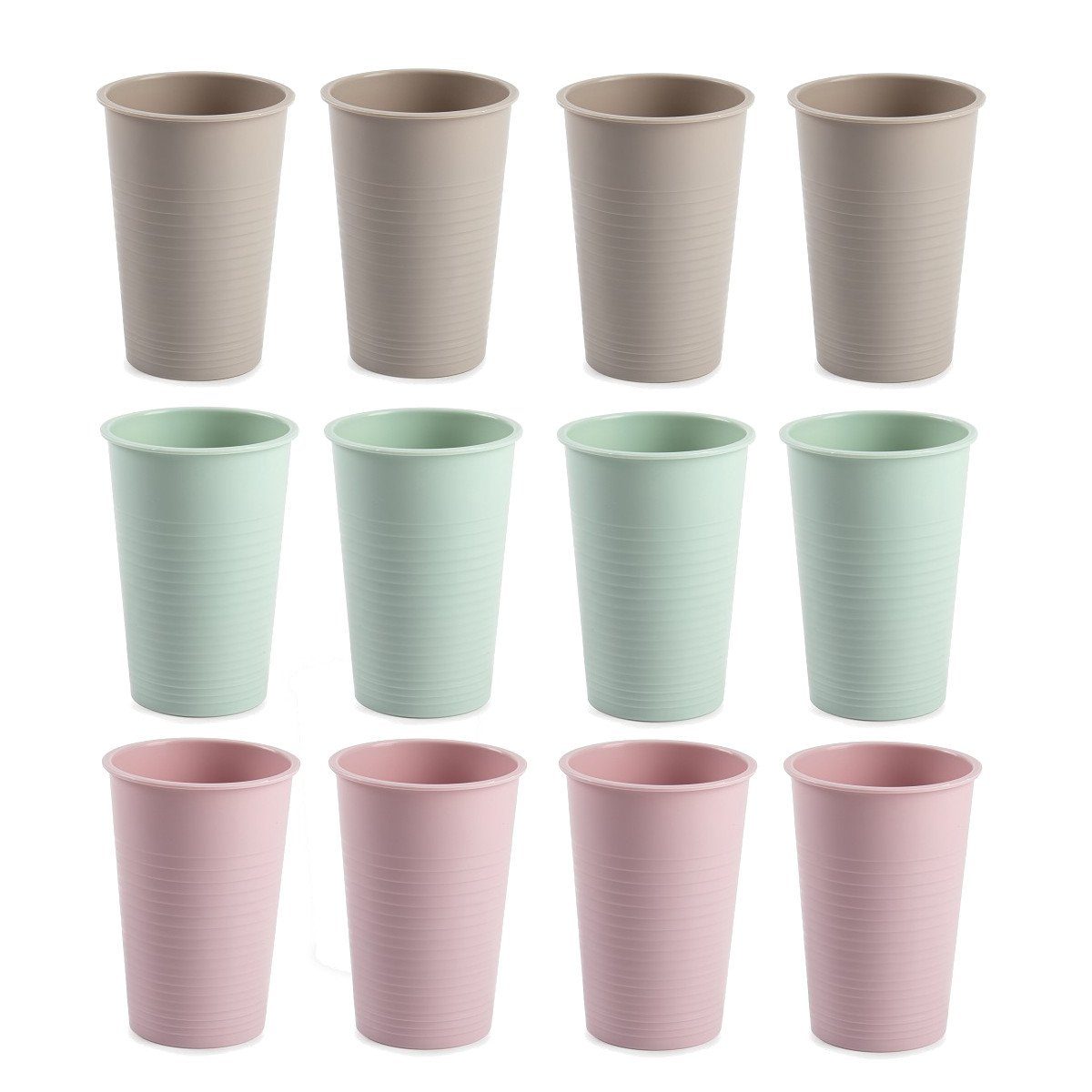 meberg Стекло-Set, Kunststoff, Trinkbecher Kunststoff 12er Set Taupe, Rosé, Mint Ø 7 cm 0,2L