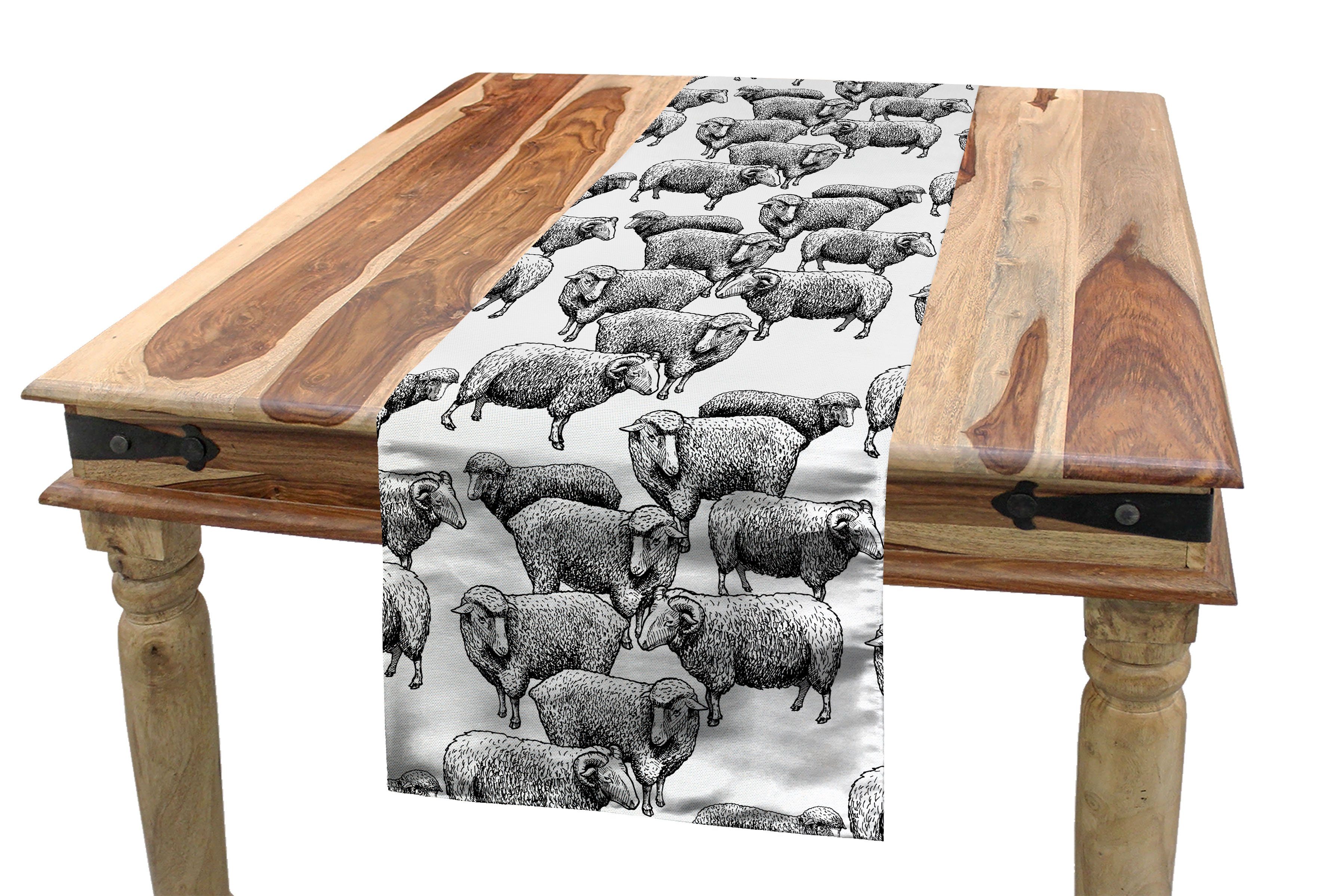 Abakuhaus Tischläufer Esszimmer Küche Rechteckiger Dekorativer Tischläufer, Das Vieh Vintage Sketch Schafe