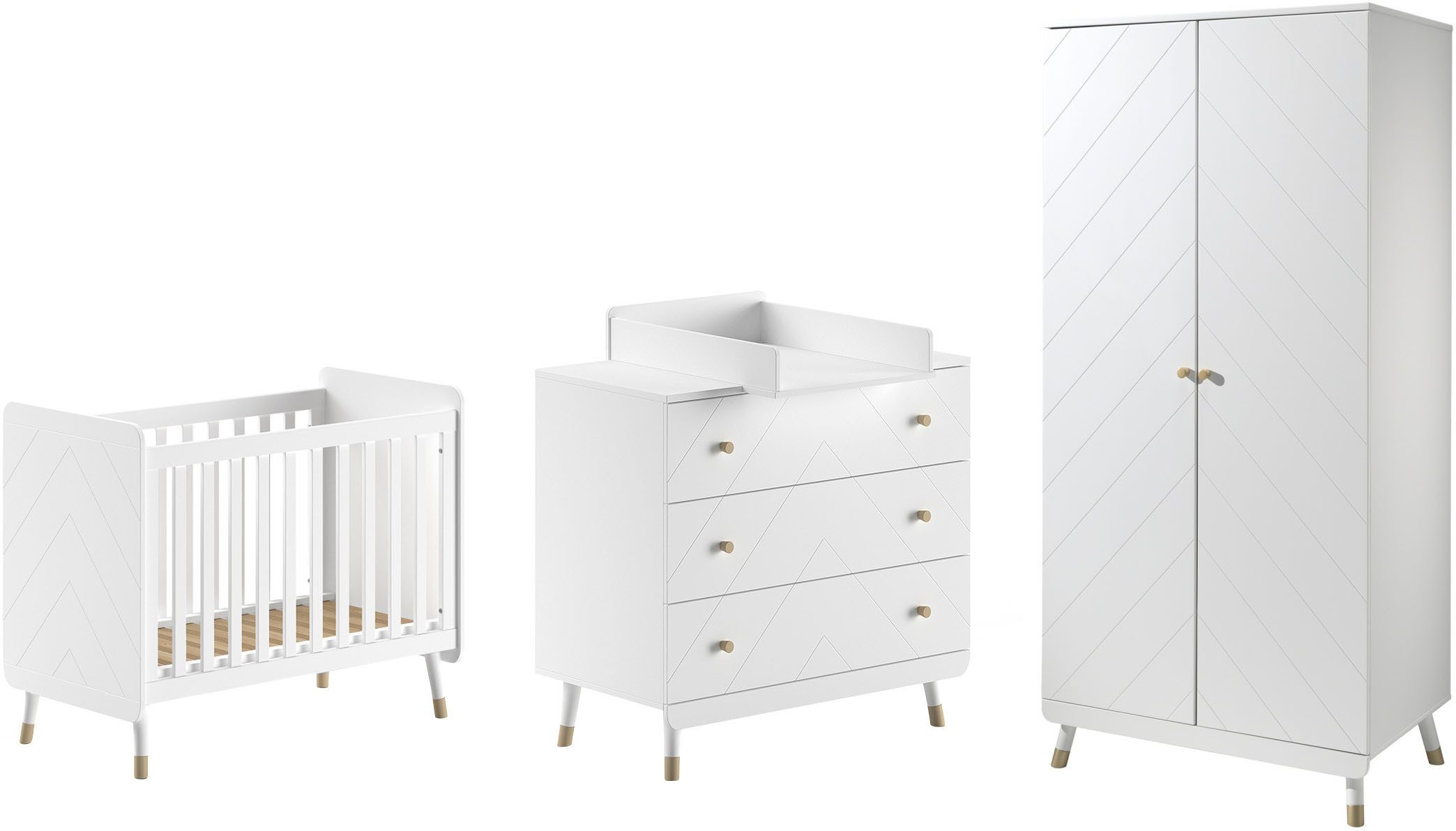 Vipack Babymöbel-Set, (Made in Europe), 4- tlg. bietet alles für Ihr Kinderzimmer, Ausf. satin weiß lackiert