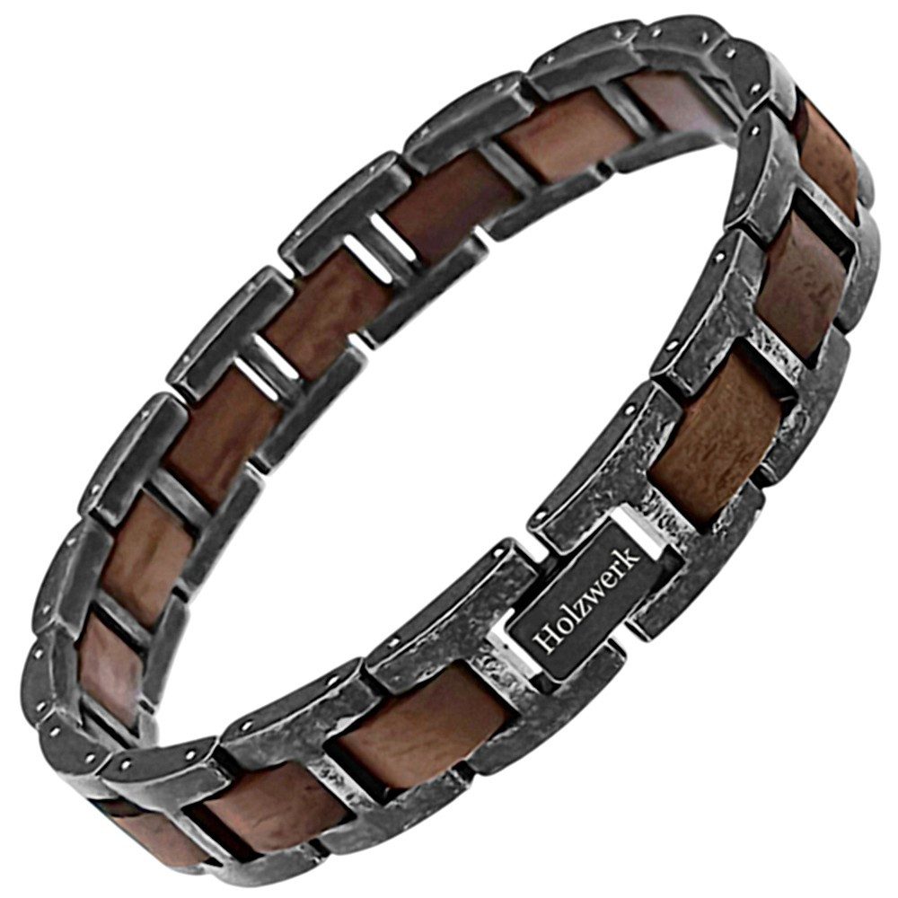 Holzwerk Edelstahlarmband Designer Holz Armband, Armkette Gliederarmband, Holz Unikate inkl. Armbandkürzer, ideal als Geschenk