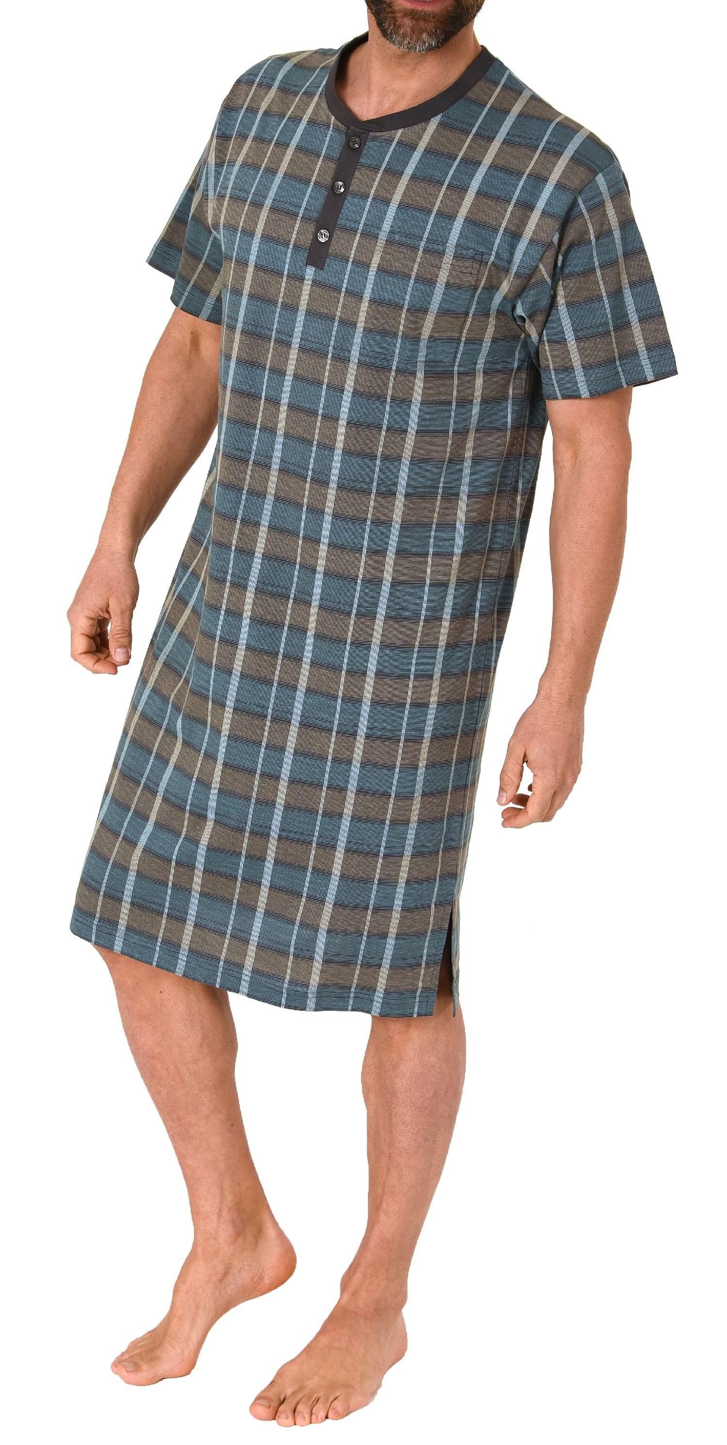 Normann Pyjama Herren kurzarm Nachthemd mit Knopfleiste am Hals - auch in Übergrößen