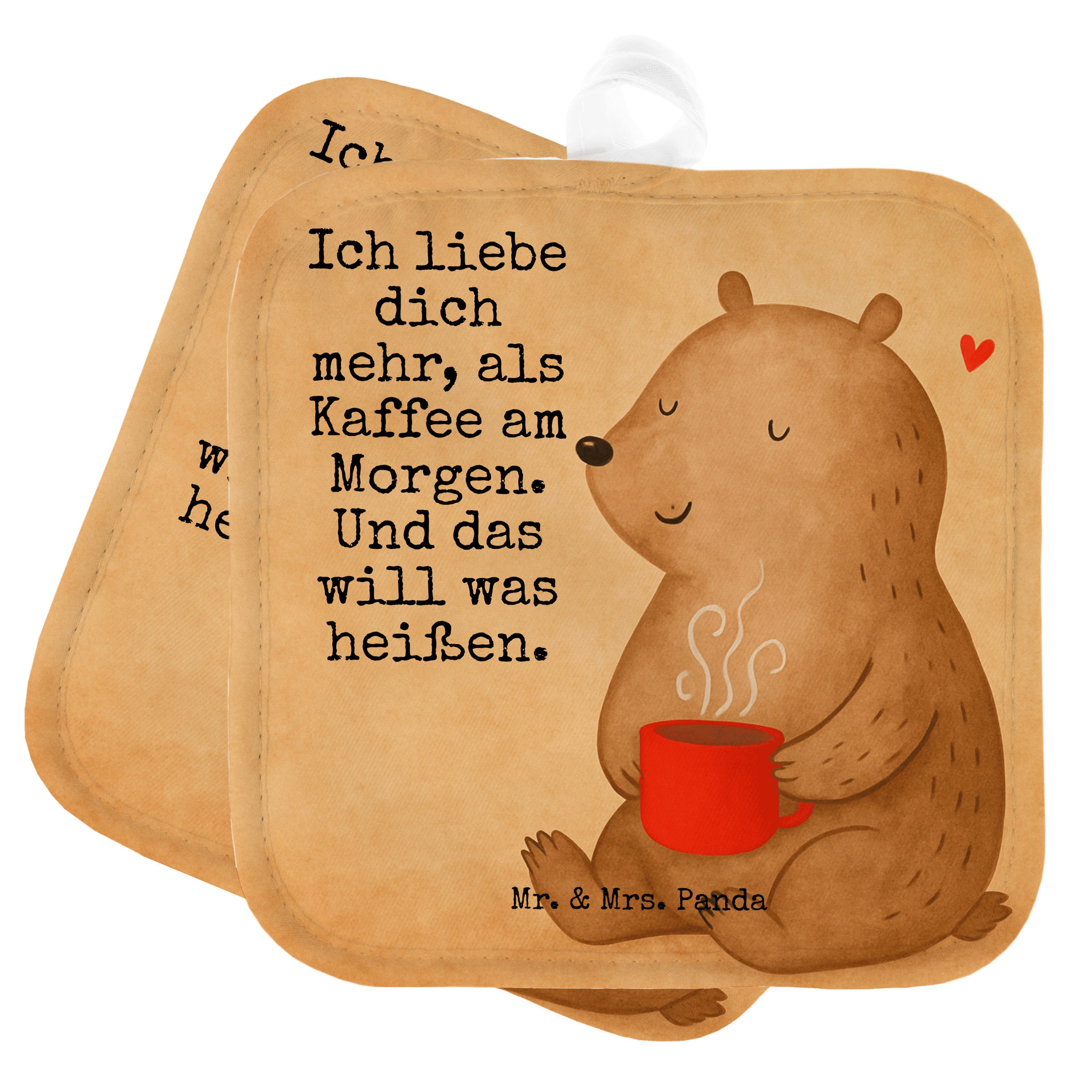 Mr. & Mrs. Panda Topflappen Bär Morgenkaffee Design, Topflappen, Weiß, Jahrestag, Topflappen 2er, (Packung), Valentinstag Liebesgeschenk Topflappen Set