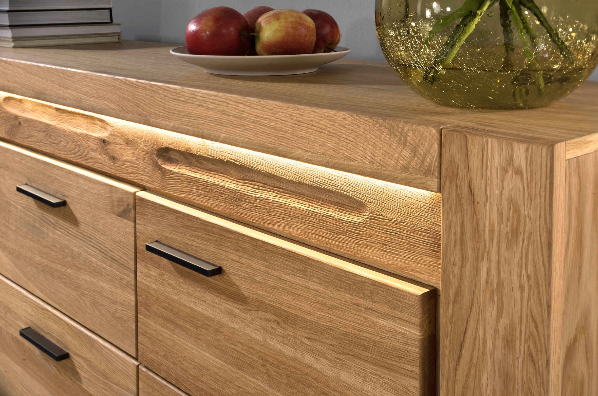 Empinio24 Sideboard Volo, Kommode Eiche teil-massiv 181 cm breit, mit 2 Türen 3 Schubladen