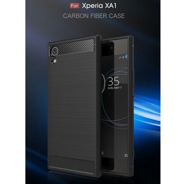 König Design Handyhülle Sony Xperia XA1, Sony Xperia XA1 Handyhülle Carbon Optik Backcover Blau