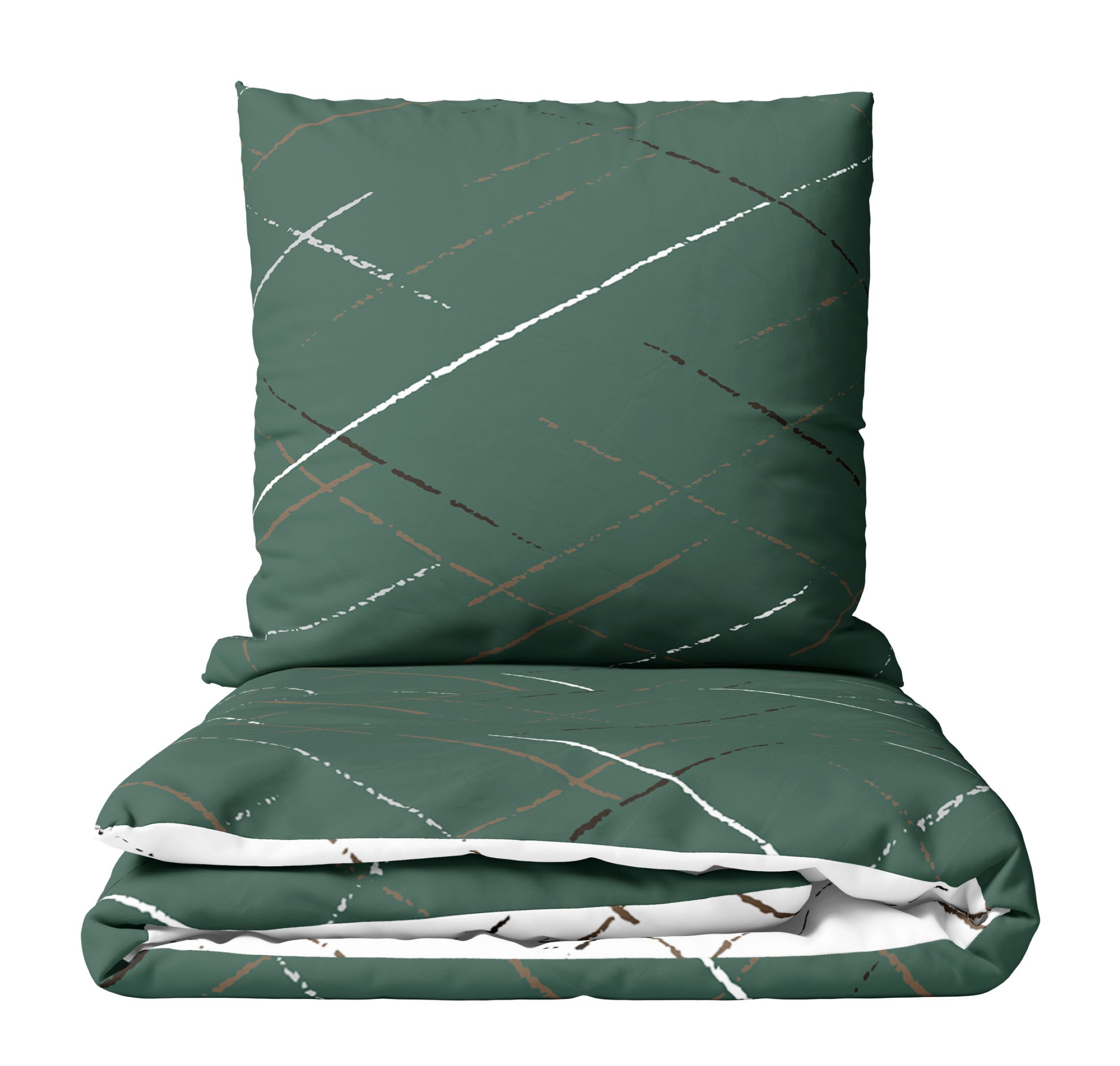 Leonado Vicenti Bettwäsche Hochwertige Polycotton, Baumwolle, 3 teilig, schlichtes Streifen Design mit Wendeseite, Beige, Grün und Grau