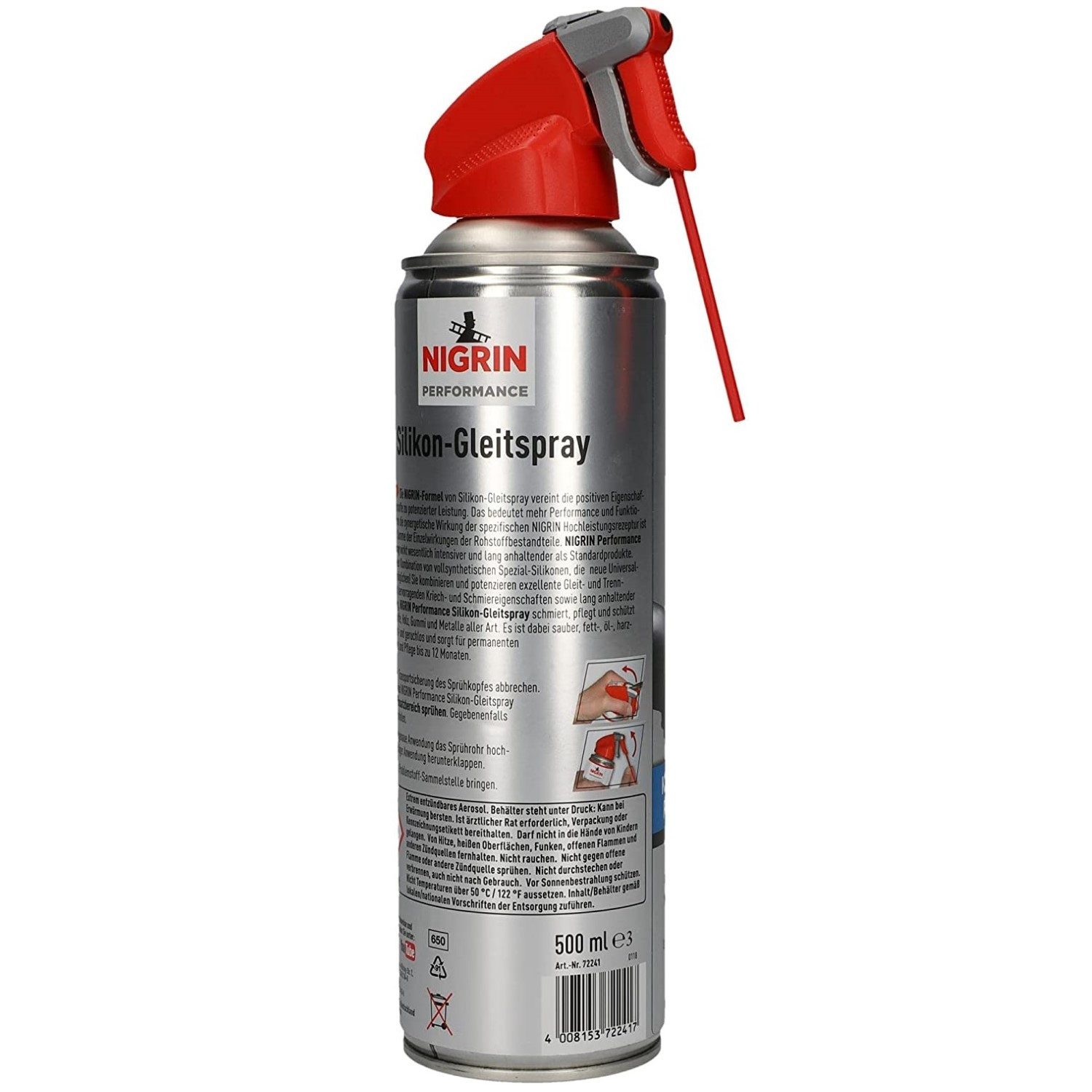 NIGRIN Silikonöl Hybrid Silikon-Spray 500ml Gleitmittel Spray-Dose, Trennmittel Schmiermittel Pflege Silikon-Gleitspray Trenn-Spray