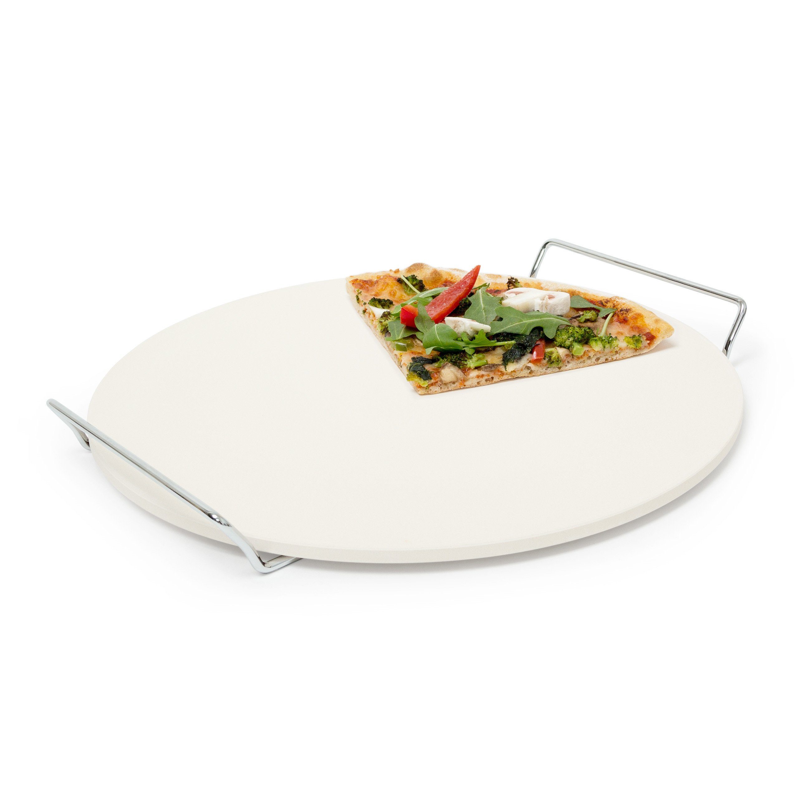 relaxdays Pizzastein Runder Pizzastein mit Halter, Cordierit