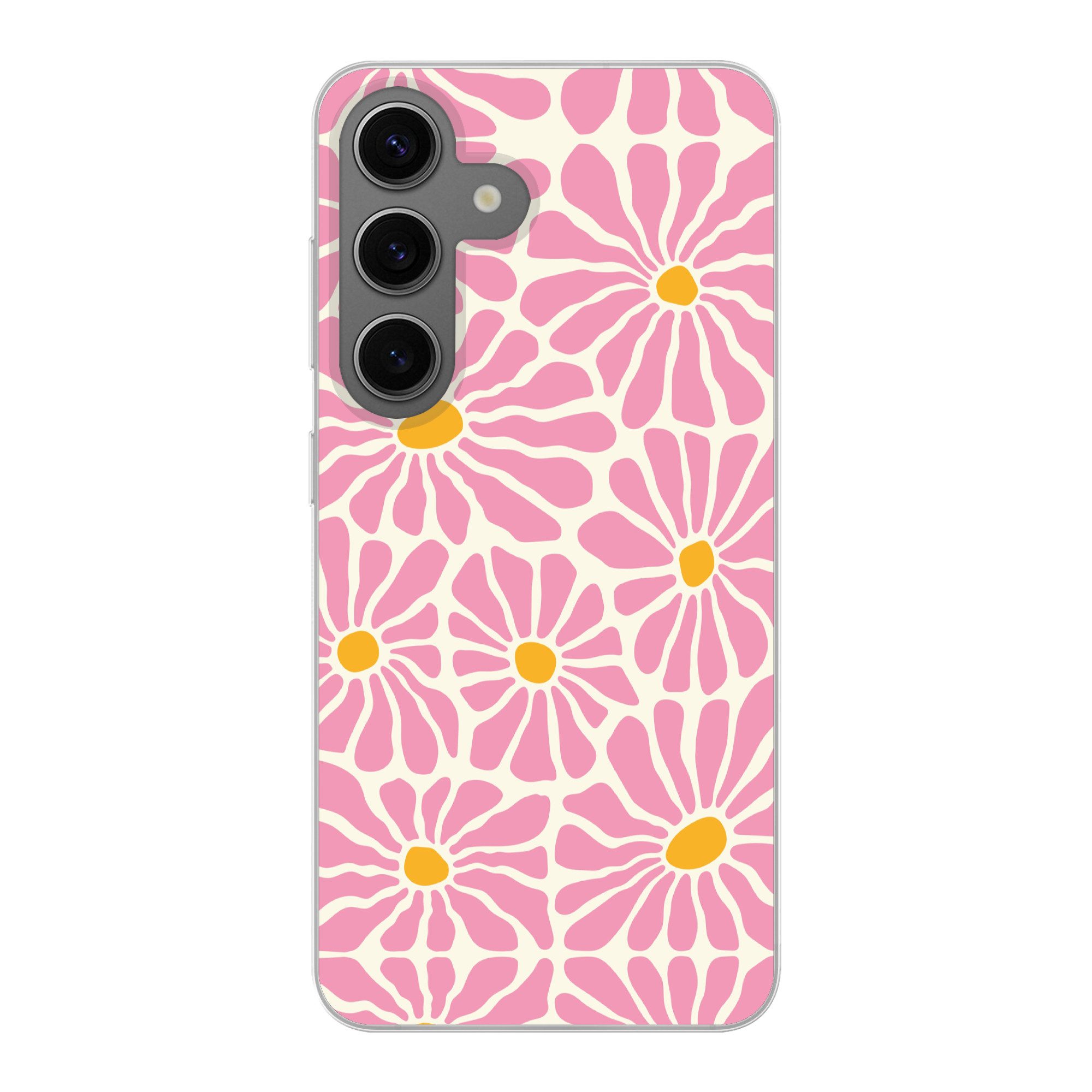 MuchoWow Handyhülle für Samsung Galaxy S24 Blumen - Muster - Rosa - Beige - Orange, Phone Case, Silikon, Schutzhülle Dünn
