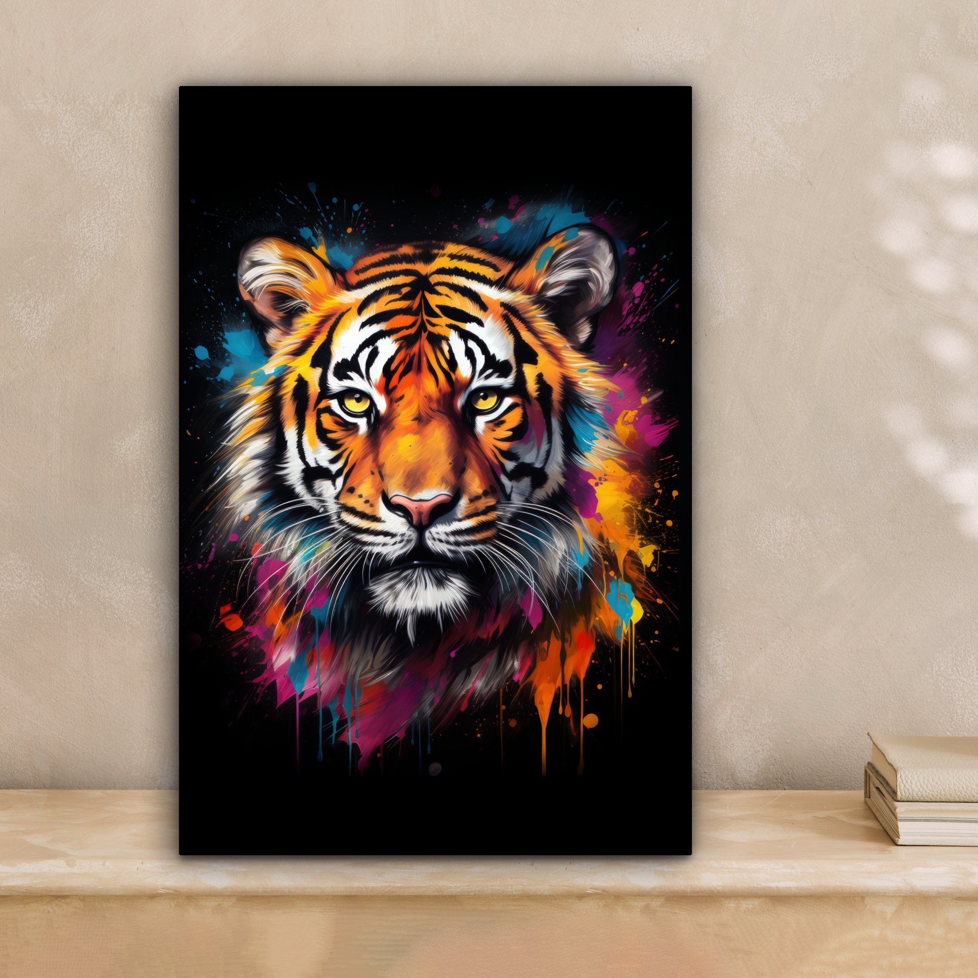OneMillionCanvasses® Leinwandbild Tiger - Graffiti - Tiere - Schwarz, Fotod günstig online kaufen