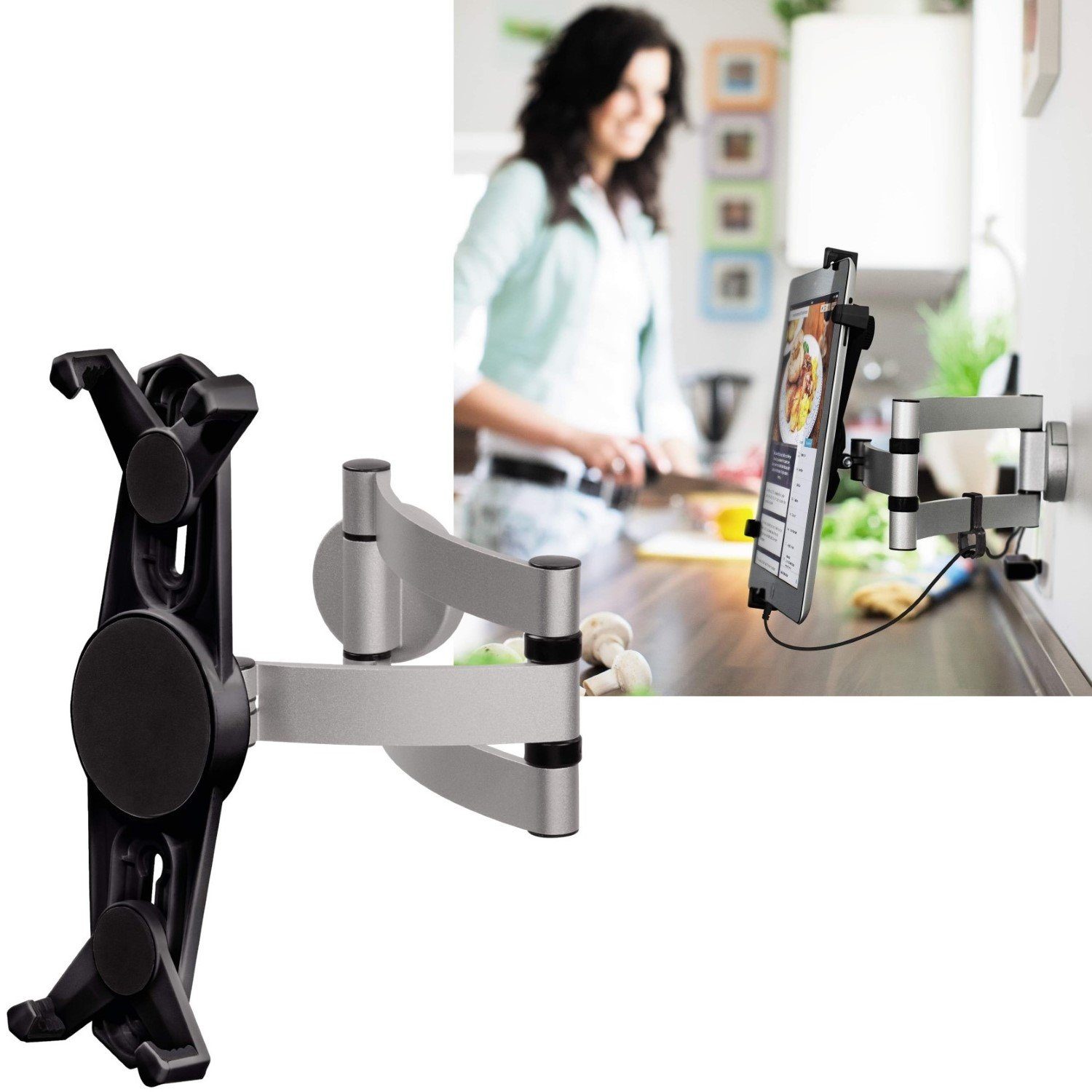 Hama Tablet-Halterung Alu Universal Tablet Wandhalterung Wandhalter, (bis 11 Zoll, 1x Aluminium Halterung, Aluminium Halter drehbar für Tablet iPad von 7" bis 11)