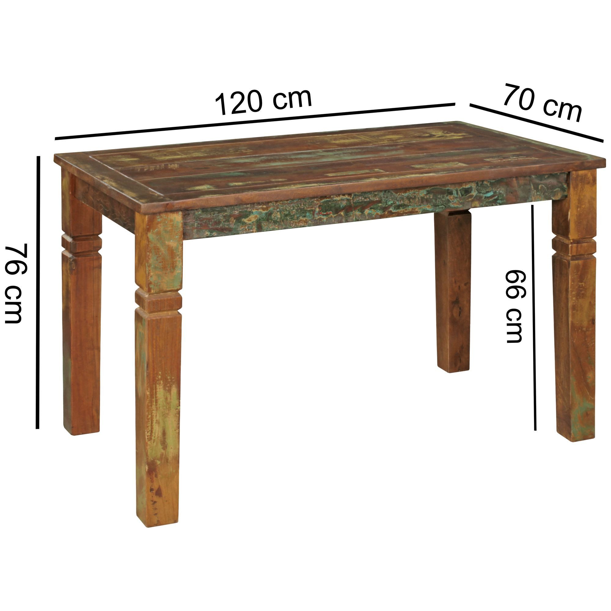 FINEBUY Esstisch FB45308 Esszimmertisch KALKUTTA 120 x 70 cm Tisch Küchentisch (120x70x76 cm Mango Massivholz Rechteckig Shabby), Kleiner Esszimmertisch, Küchentisch Holztisch