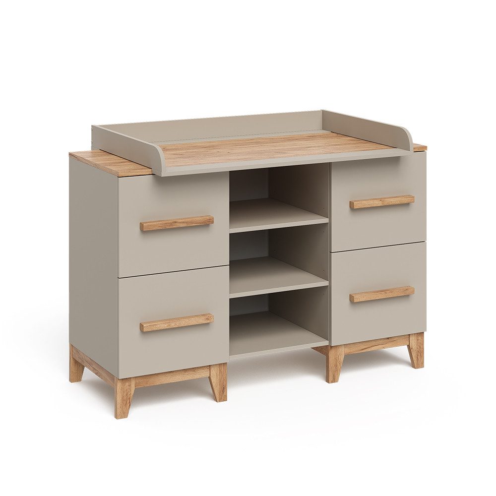 VitaliSpa® Wickelkommode Malia, Cashmere/Artisan/Artisan, 133 x 98 cm XL mit 4 Schubladen