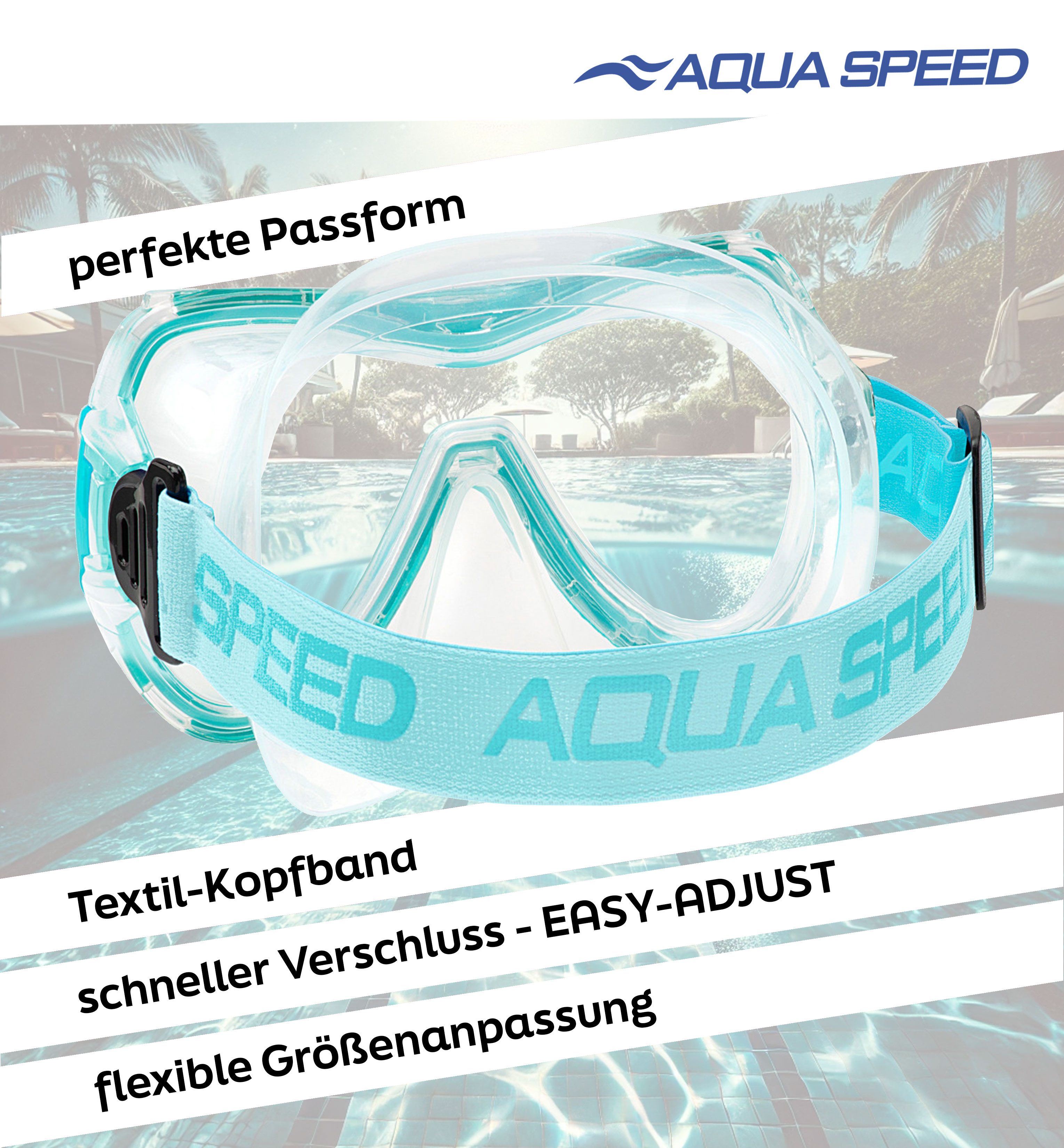 Aqua Speed Schnorchel RAY FS Tauchmaske mit Stoff-Kopfband für Erwachsene / Jugendliche (Einzel Schwimmmaske mit gehärtetem Glas), Taucherbrille Stoffband Einze – Bild 3 von 5