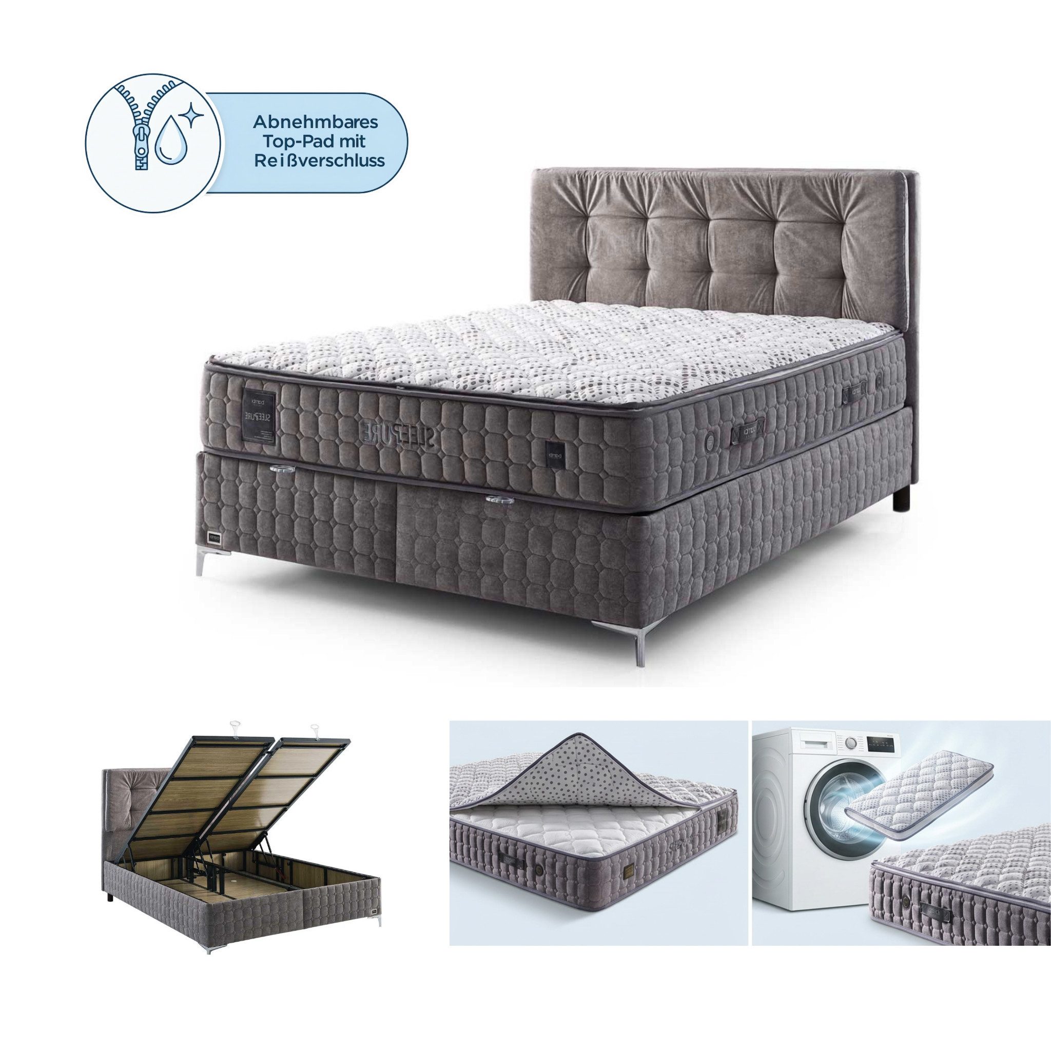 Stauraumbett mit Matratze Sleep Pure Bett Set Boxbett Stauraumbett Waschbar