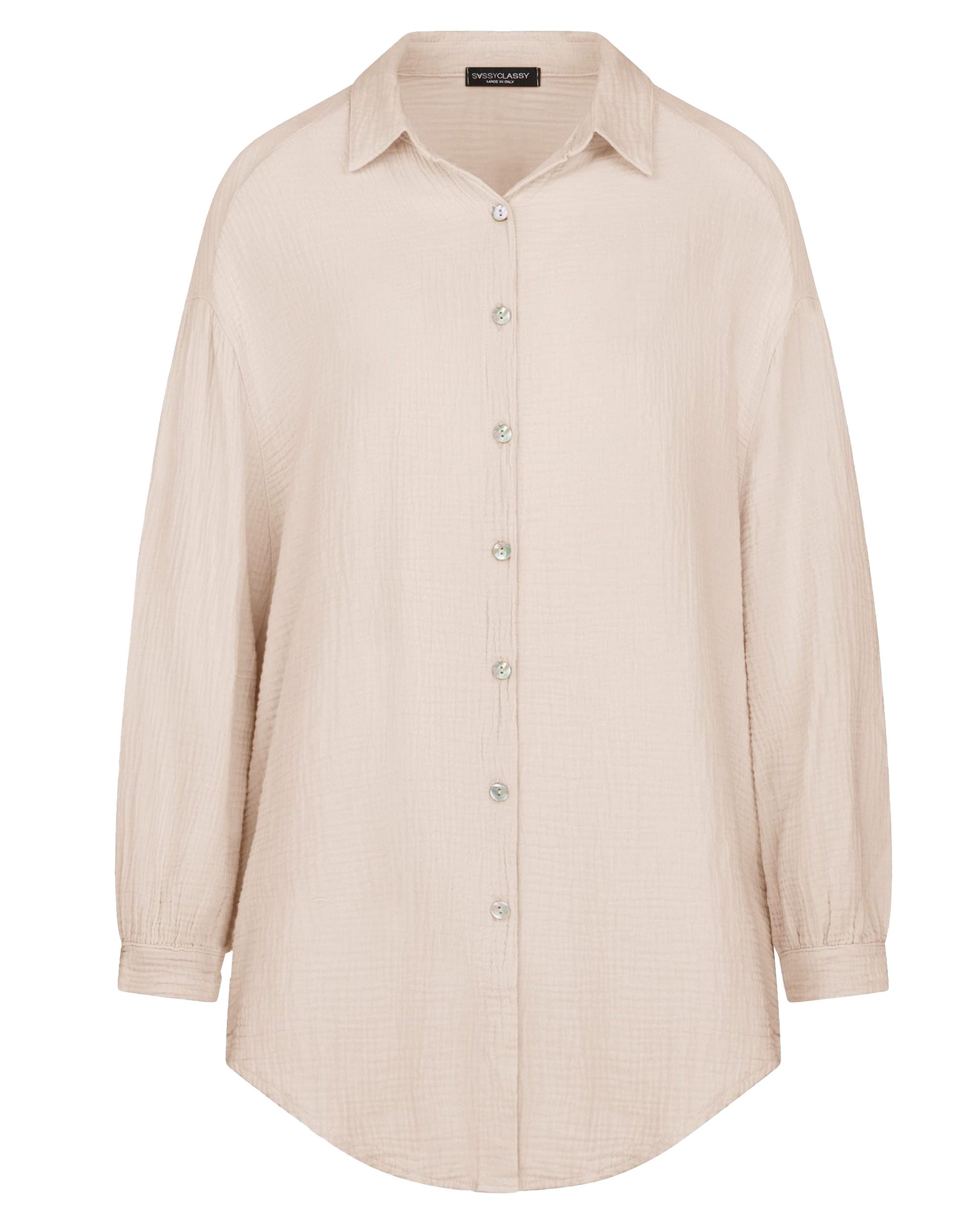 SASSYCLASSY Longbluse Oversize Musselin Bluse Damen Langarm Hemdbluse lang günstig online kaufen