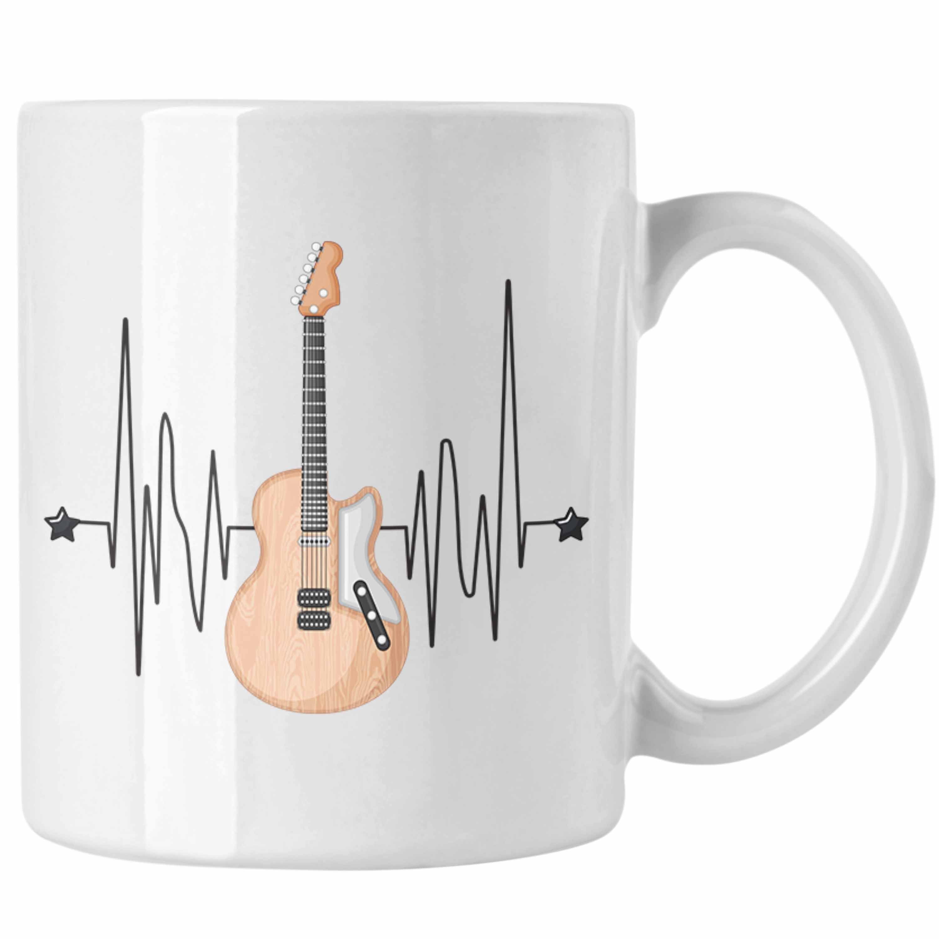 Trendation Tasse Herzschlag Tasse Geschenk Gitarre Geschenkidee für Gitarrenspieler Kaf Weiss