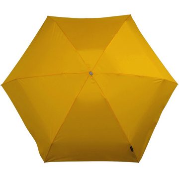 Knirps® Taschenregenschirm winziger Damen-Taschenschirm, leicht und flach, für die Handtasche - Travel gelb curry
