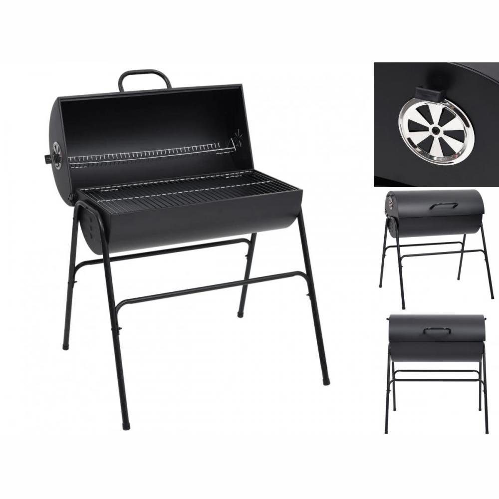 vidaXL Holzkohlegrill Grill mit 2 Grillrosten Schwarz 80x95x90 cm Stahl