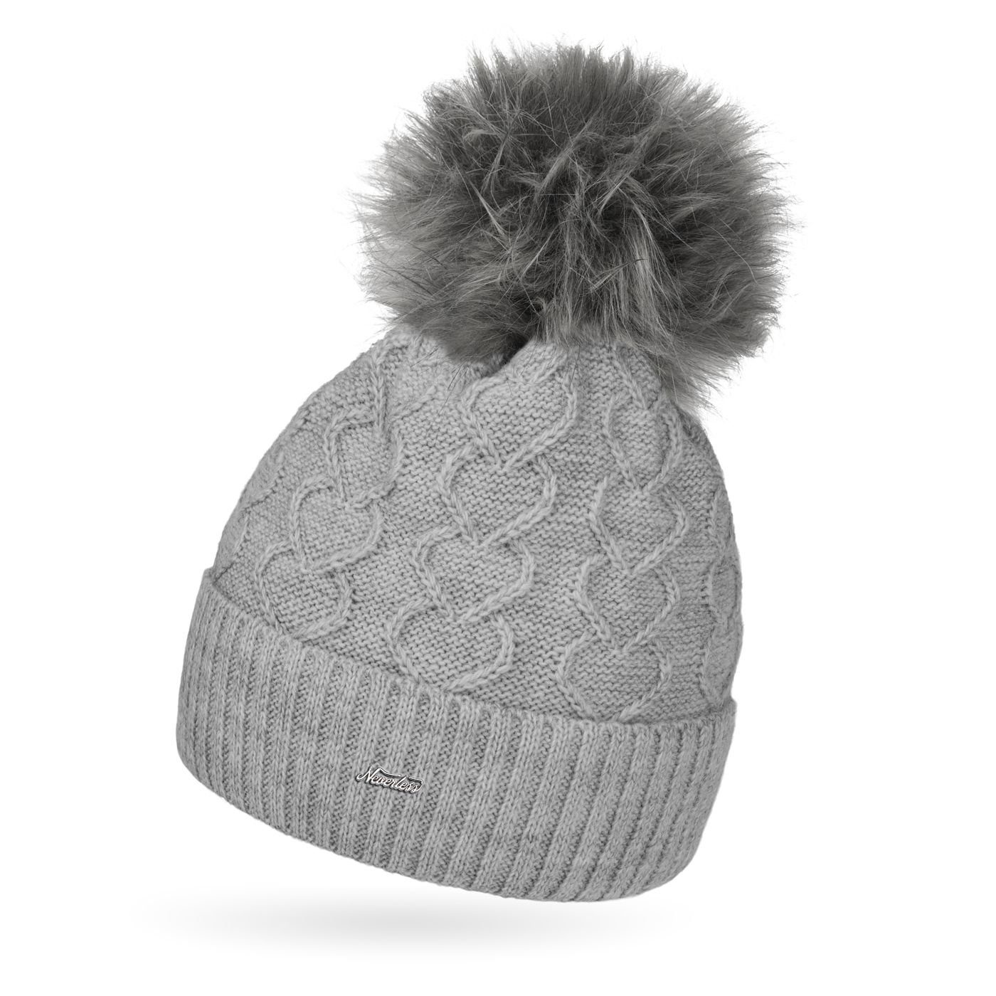 Neverless Bommelmütze Damen Strick-Mütze Fell-Bommel Kunstfell günstig online kaufen