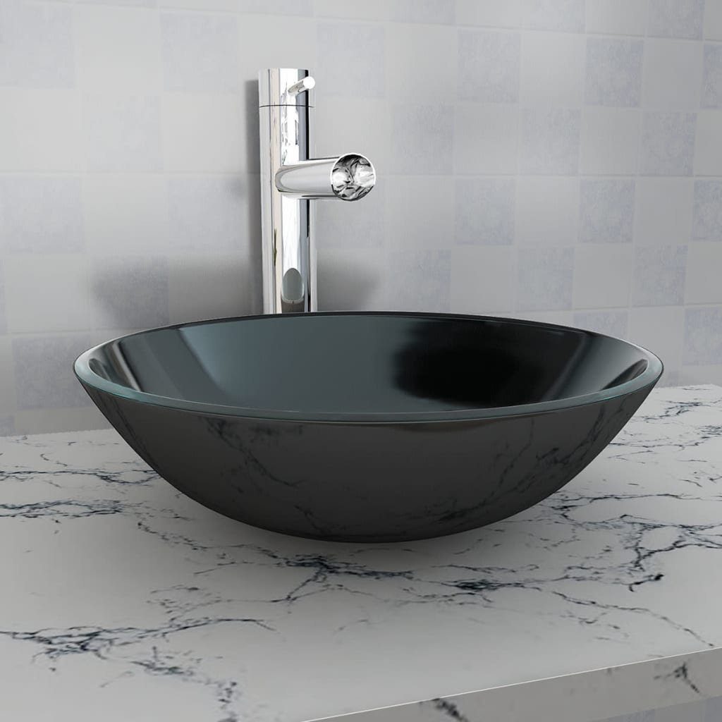 vidaXL Waschbecken Waschbecken Hartglas 42 cm schwarz