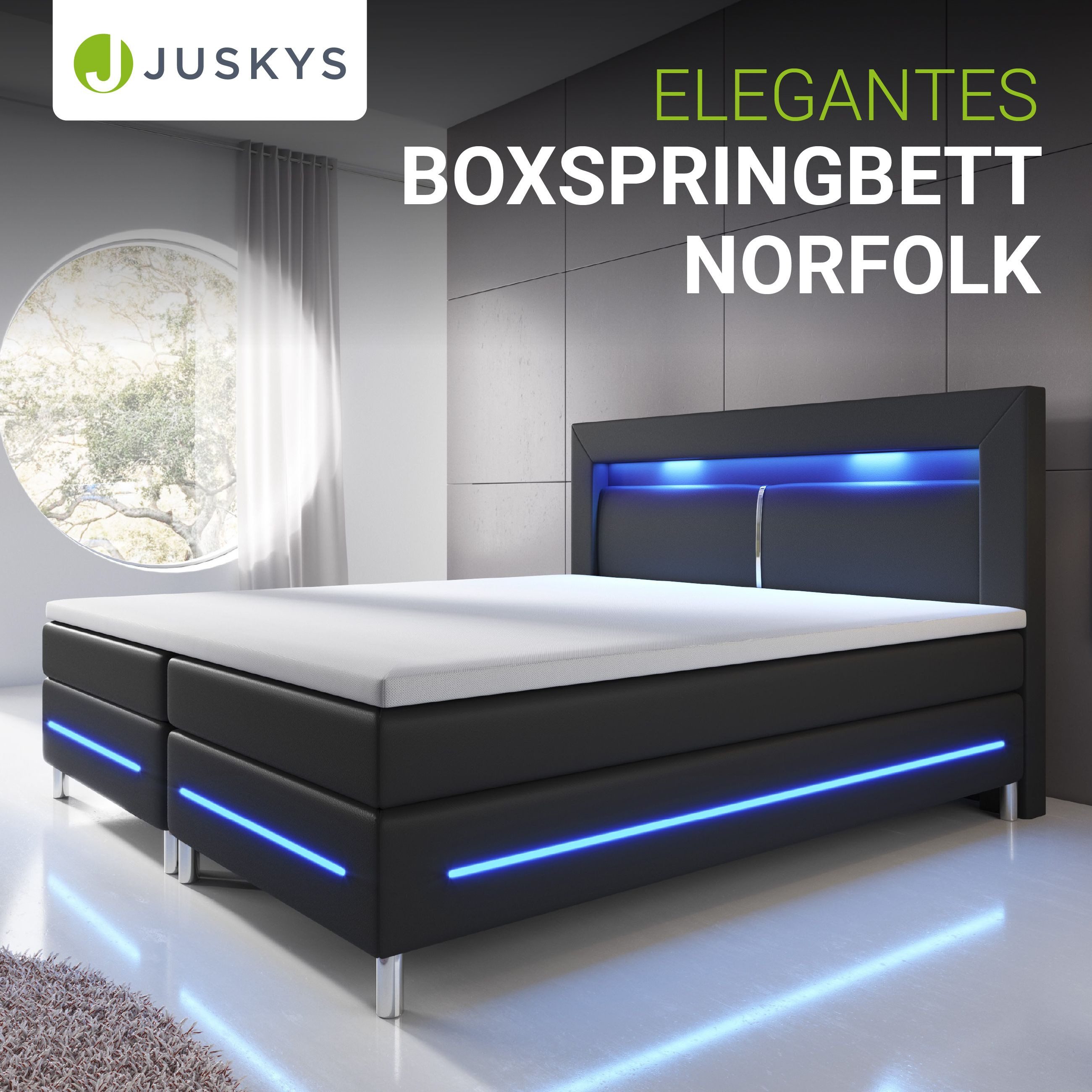 Juskys Boxspringbett Norfolk, 180 x 200 cm, Bett mit Federkernmatratze, Top günstig online kaufen