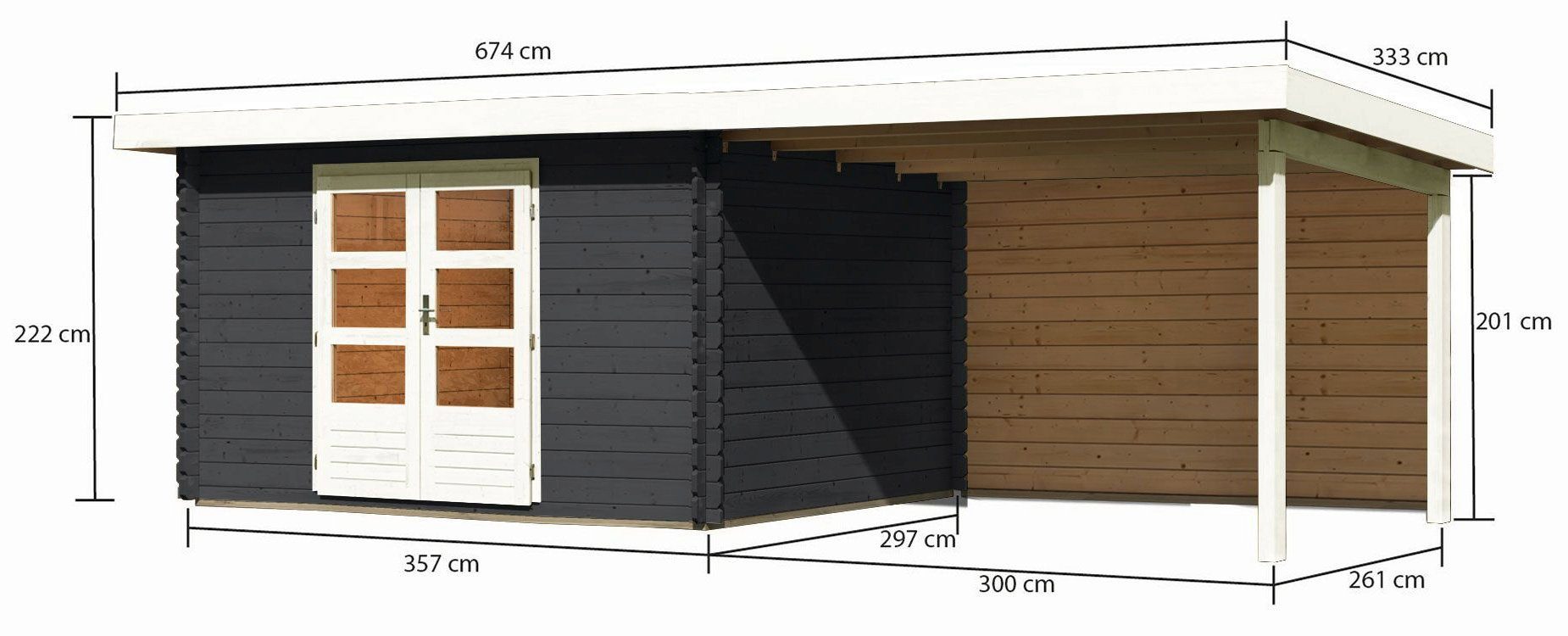 Rückwand Schloßsee im (Set), 7, KONIFERA BxT: und 774x333 Haus Anbaudach, Fußboden cm, Gartenhaus mit