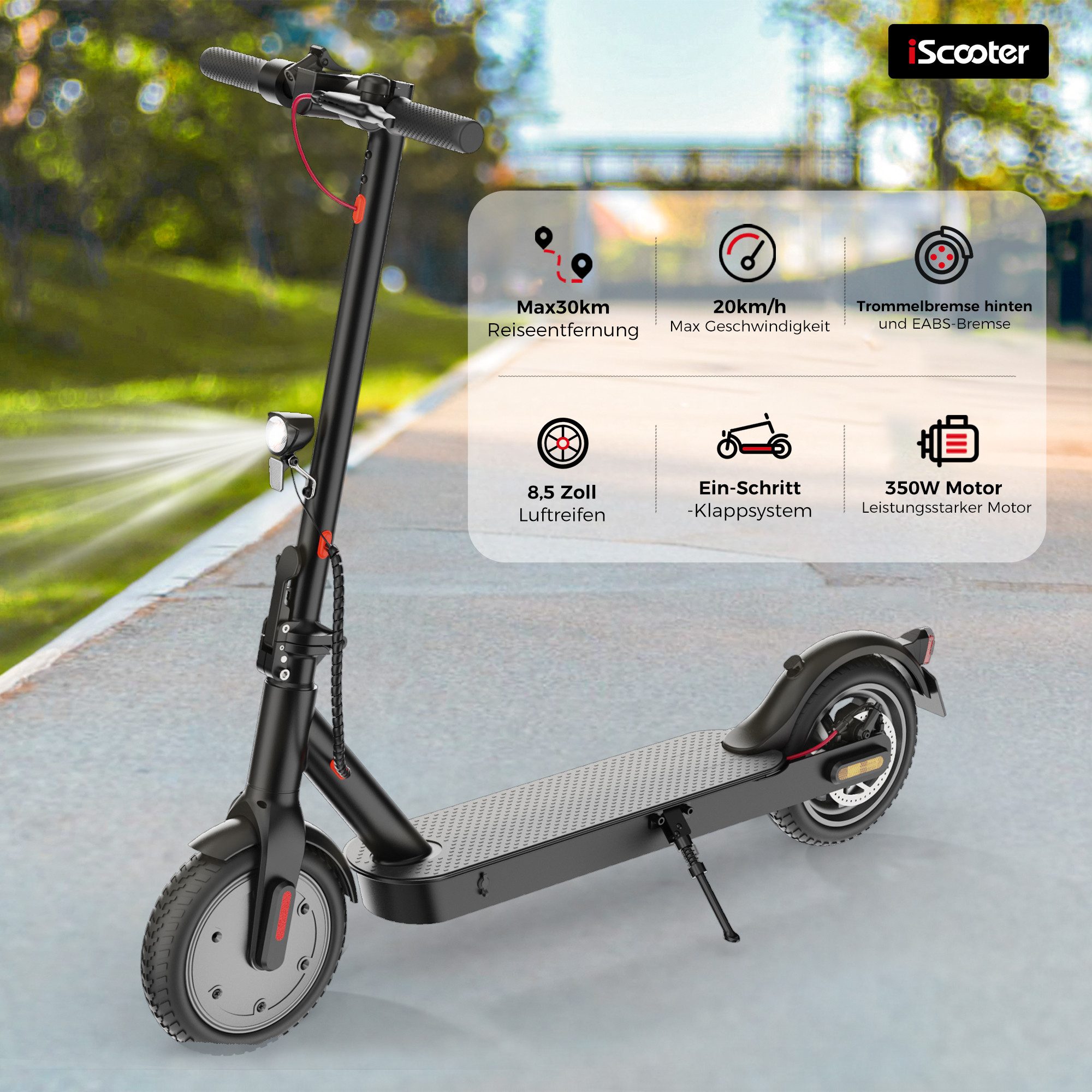 iSinwheel E-Scooter mit Straßenzulassung (ABE), 30 km Reichweite, faltbar, mit App, 20 km/h, leicht, schnell und zuverlässig