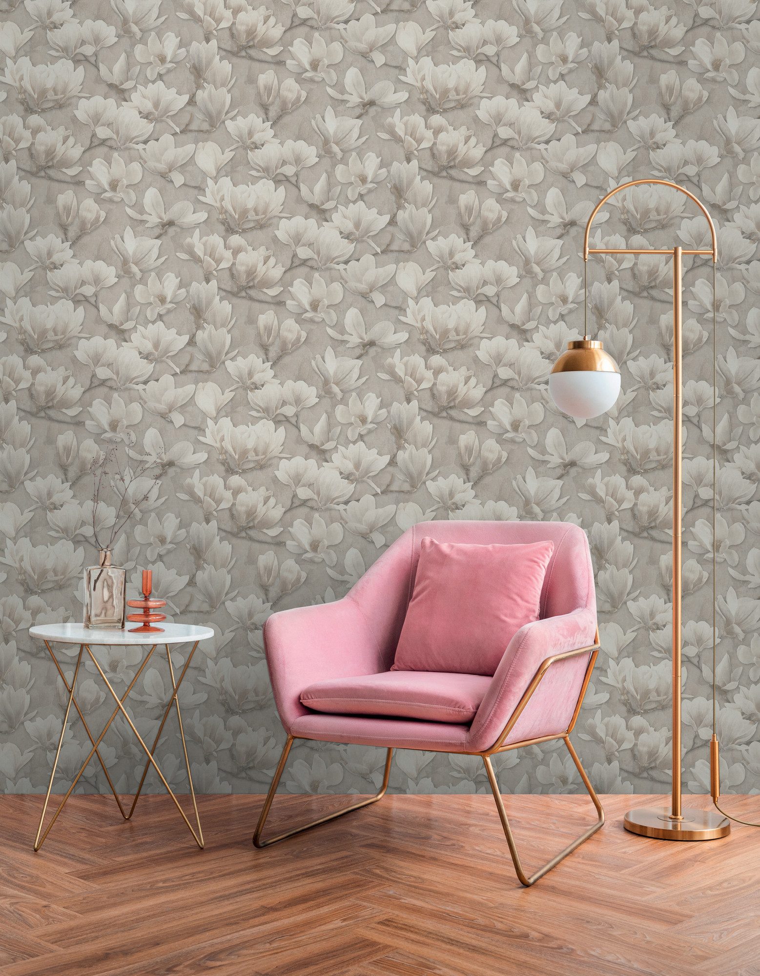 A.S. Création Vliestapete PintWalls II Blumen-Tapete Mustertapete Magnolien Blumen, strukturiert, matt, (1 St), Vliestapete floral für Schlafzimmer Küche Wohnzimmer Magnolie Design