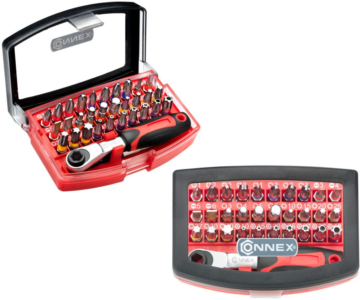 Connex Bit-Set Bitsatz 32-teilig mit Bithalter Ratsche PH PZ Schlitz Sechskant TX TR