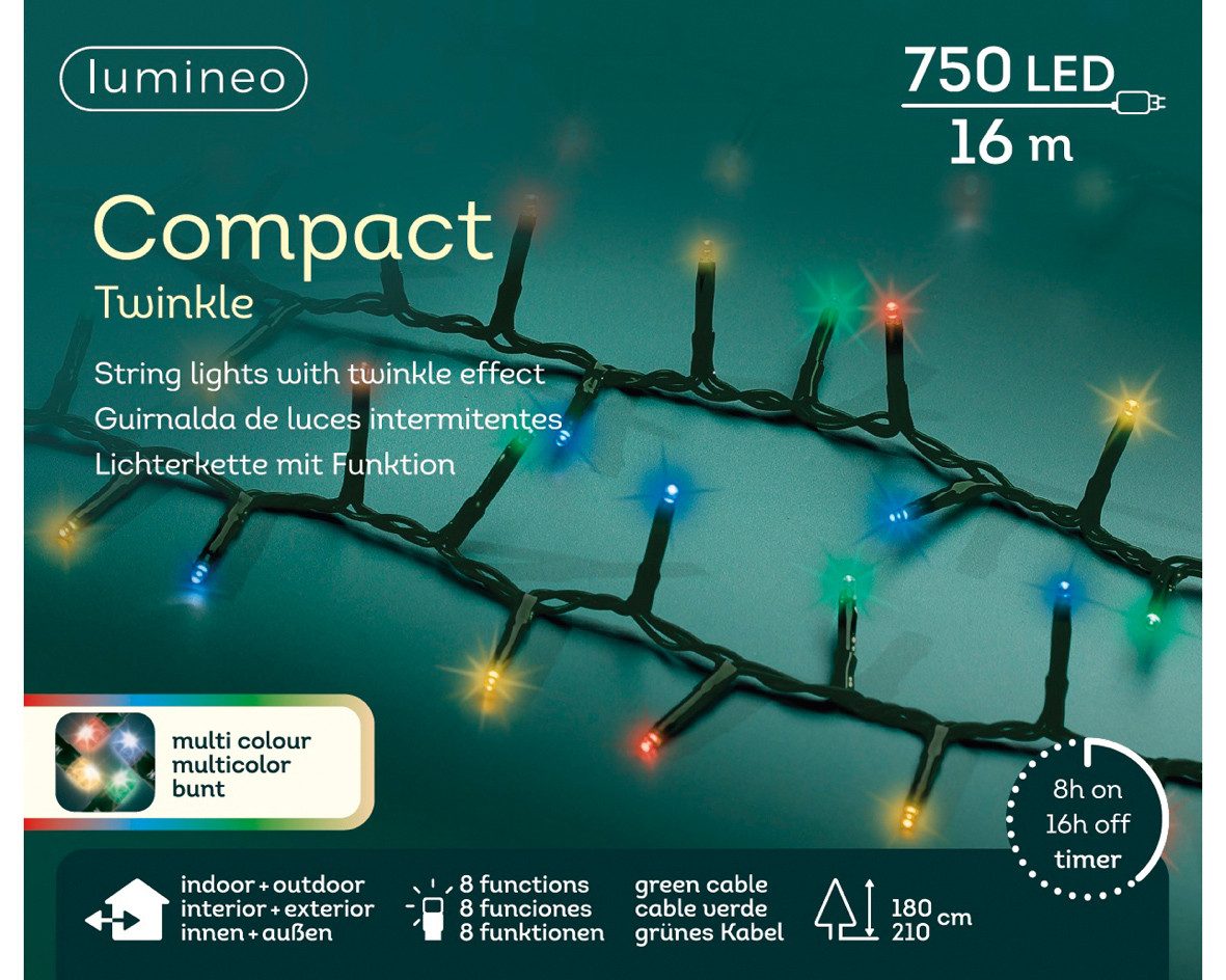 Kaemingk LED-Lichterkette LED Compact Beleuchtung Twinkle Effekt Outdoor L.1600cm 750L grün bunt